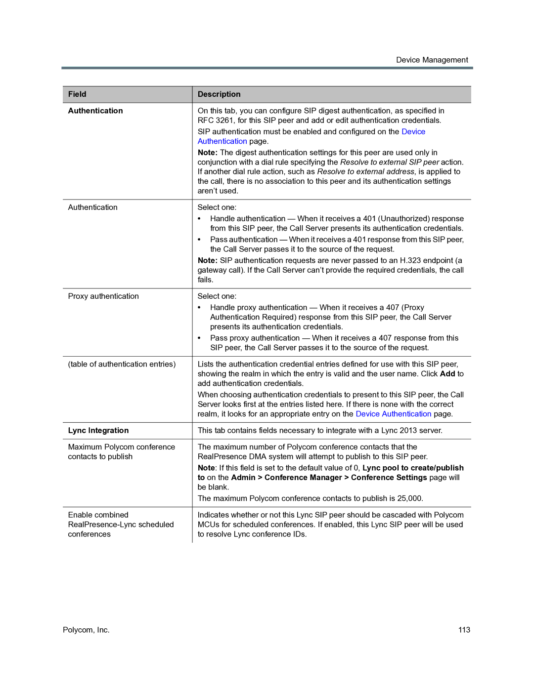 Polycom 3725-76302-001O manual Field Description Authentication 