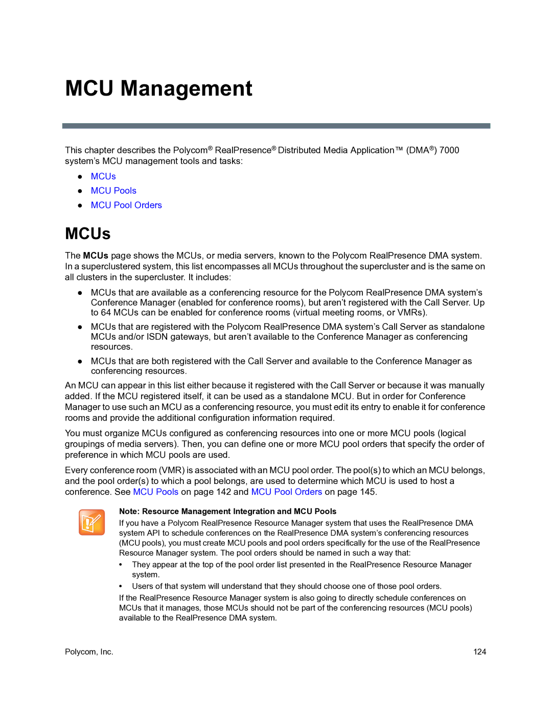 Polycom 3725-76302-001O manual MCU Management, MCUs 