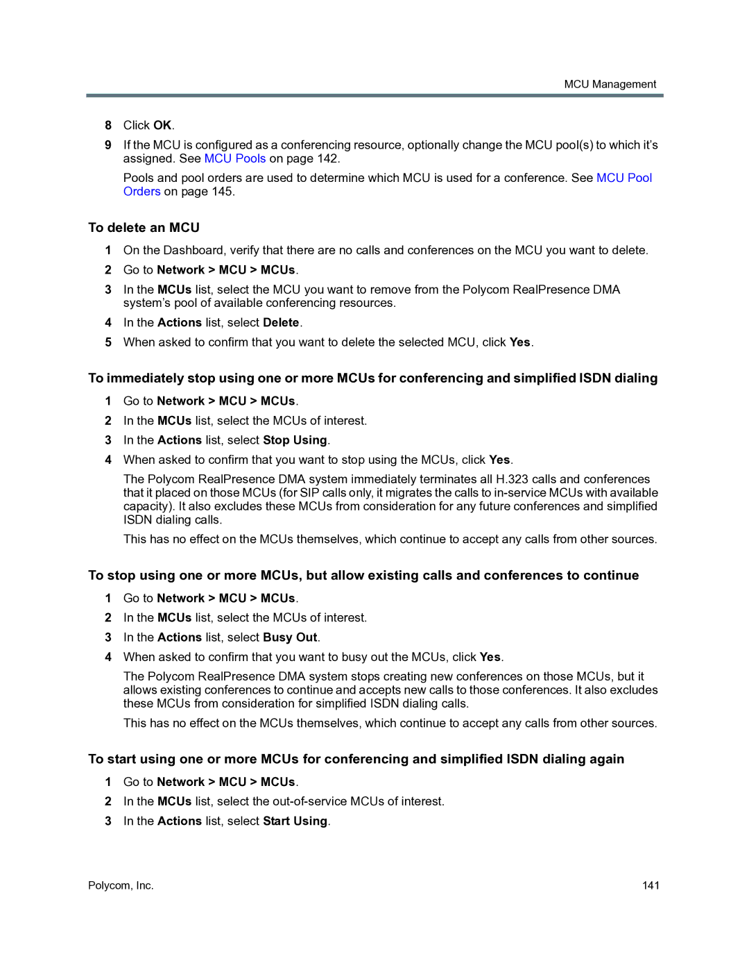 Polycom 3725-76302-001O manual To delete an MCU 