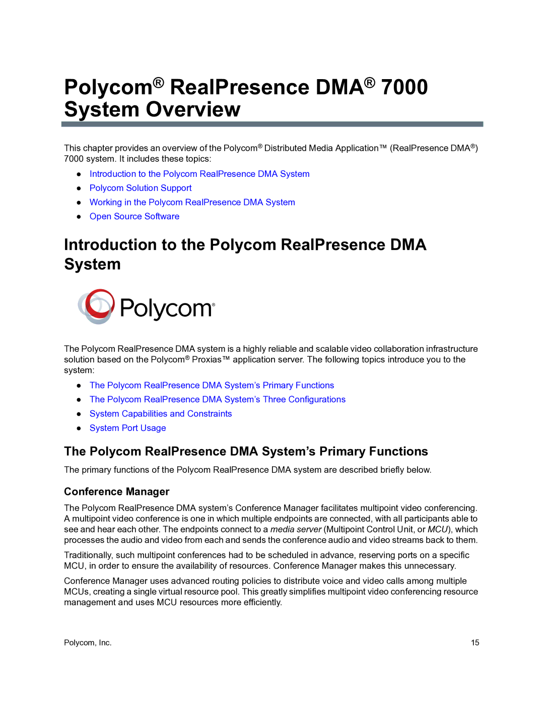 Polycom 3725-76302-001O manual Introduction to the Polycom RealPresence DMA System, Conference Manager 