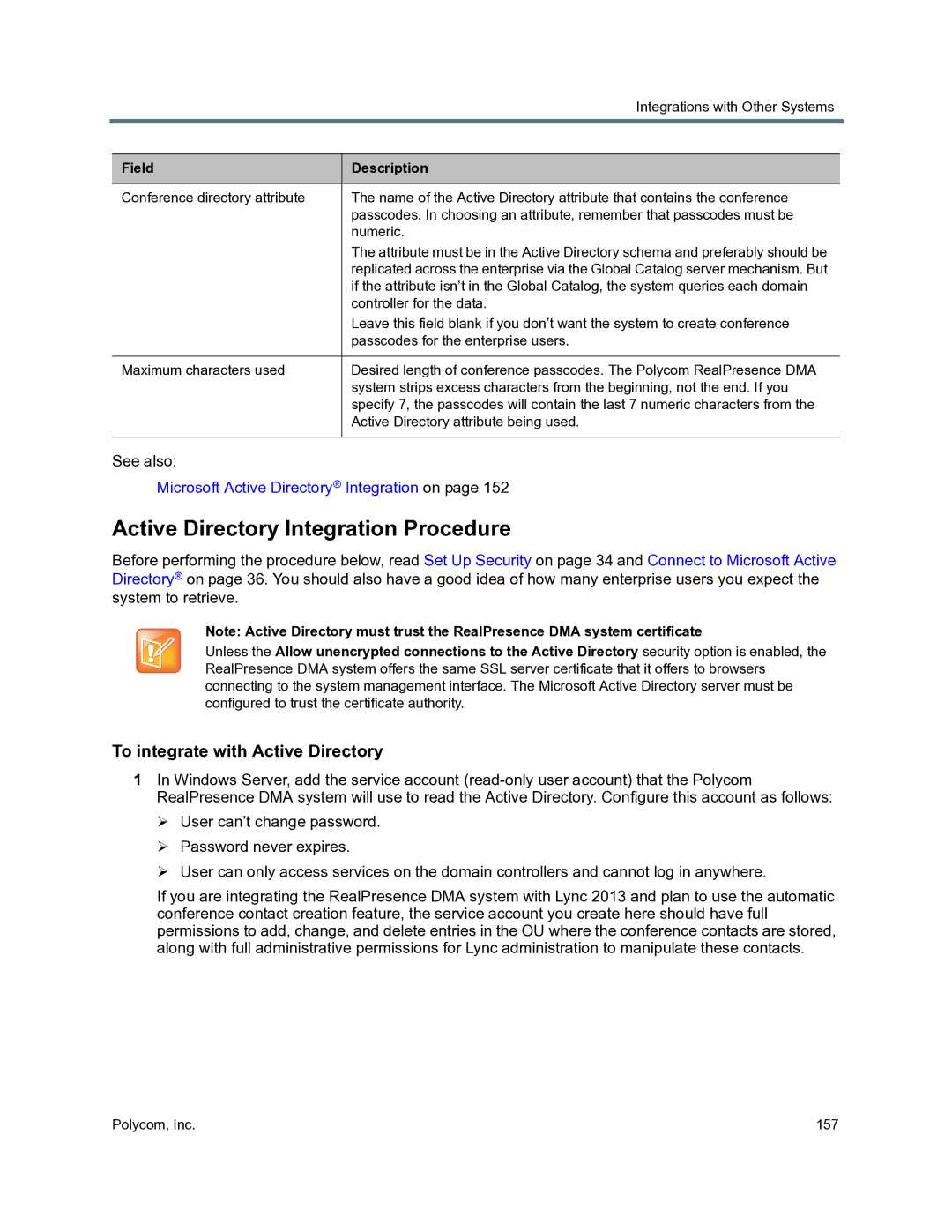 Polycom 3725-76302-001O manual Active Directory Integration Procedure, To integrate with Active Directory 