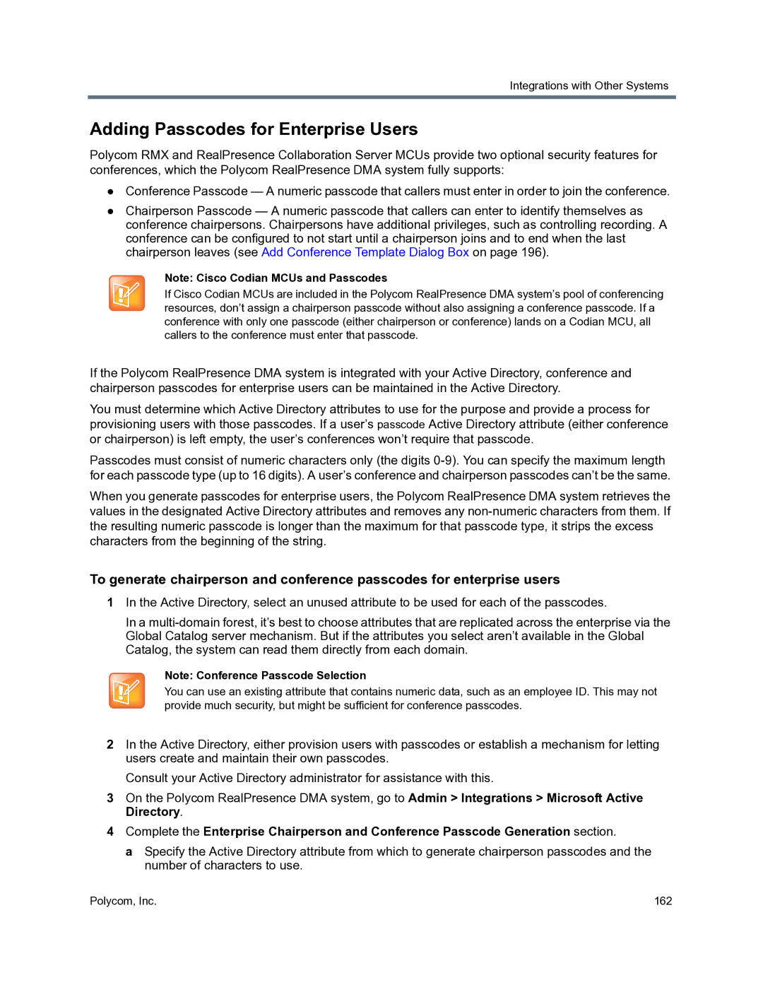 Polycom 3725-76302-001O manual Adding Passcodes for Enterprise Users 