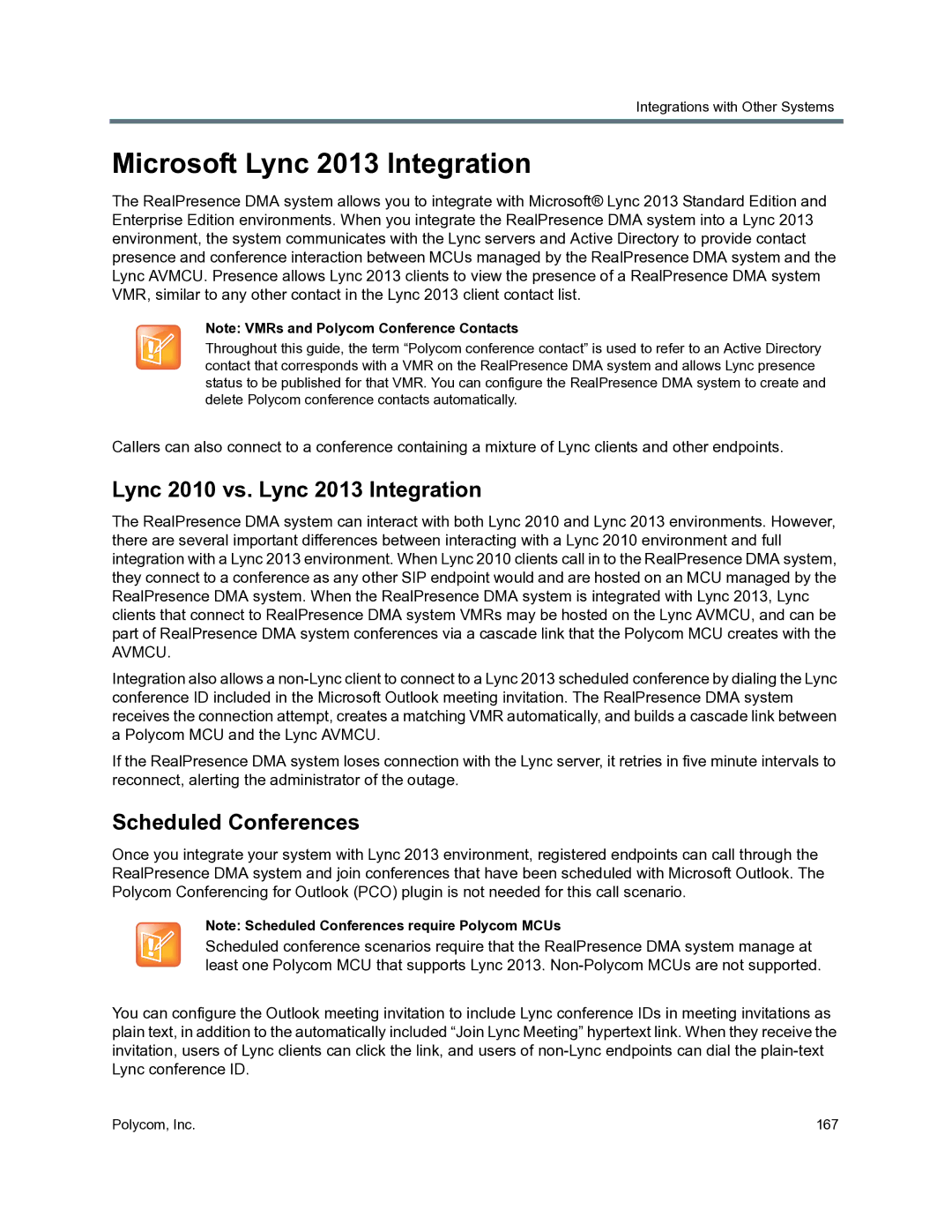 Polycom 3725-76302-001O manual Microsoft Lync 2013 Integration, Lync 2010 vs. Lync 2013 Integration, Scheduled Conferences 