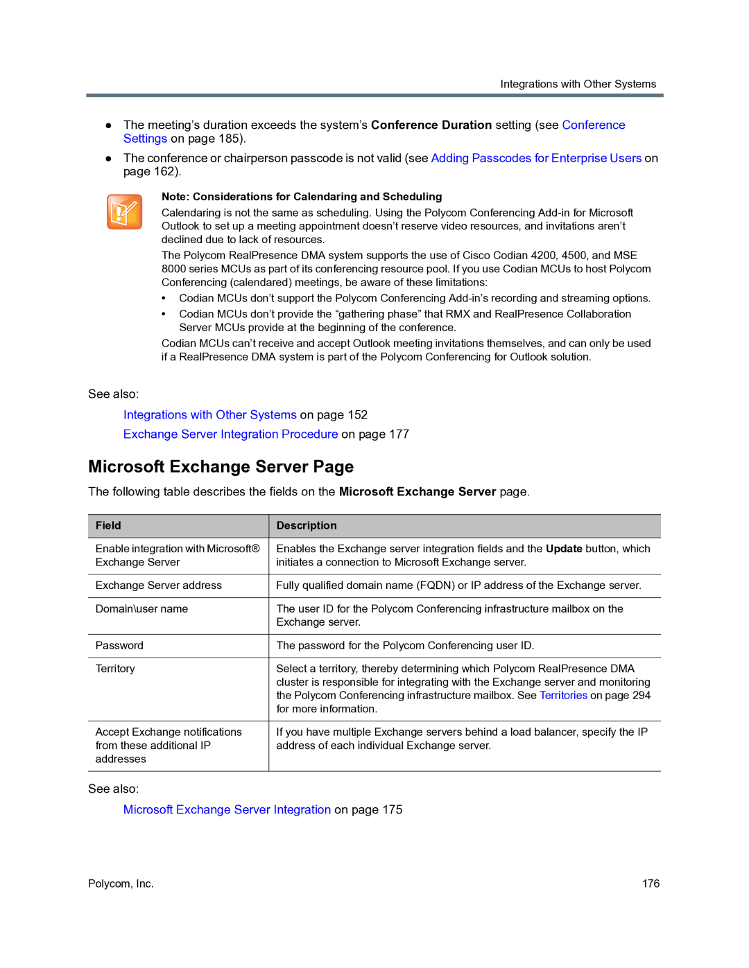 Polycom 3725-76302-001O manual Microsoft Exchange Server, Field Description 