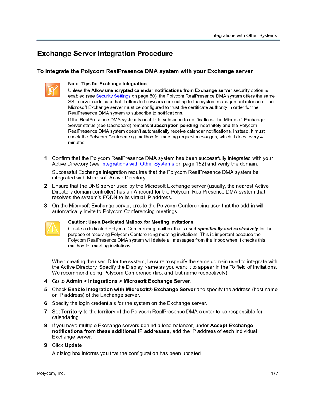 Polycom 3725-76302-001O manual Exchange Server Integration Procedure 