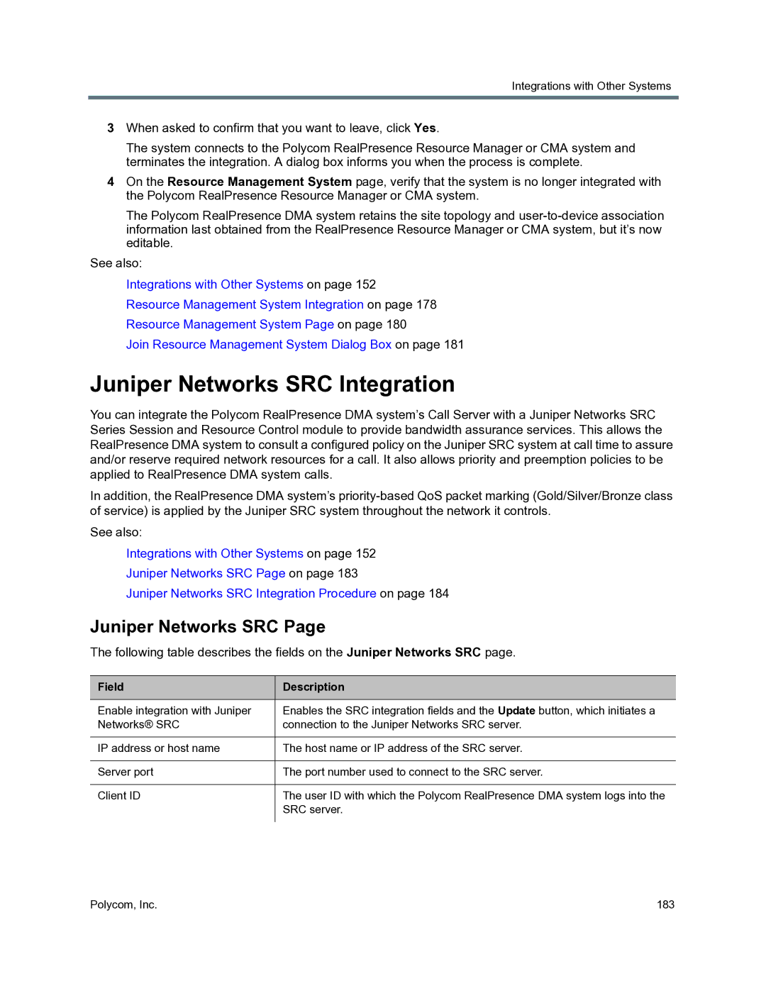 Polycom 3725-76302-001O manual Juniper Networks SRC Integration 