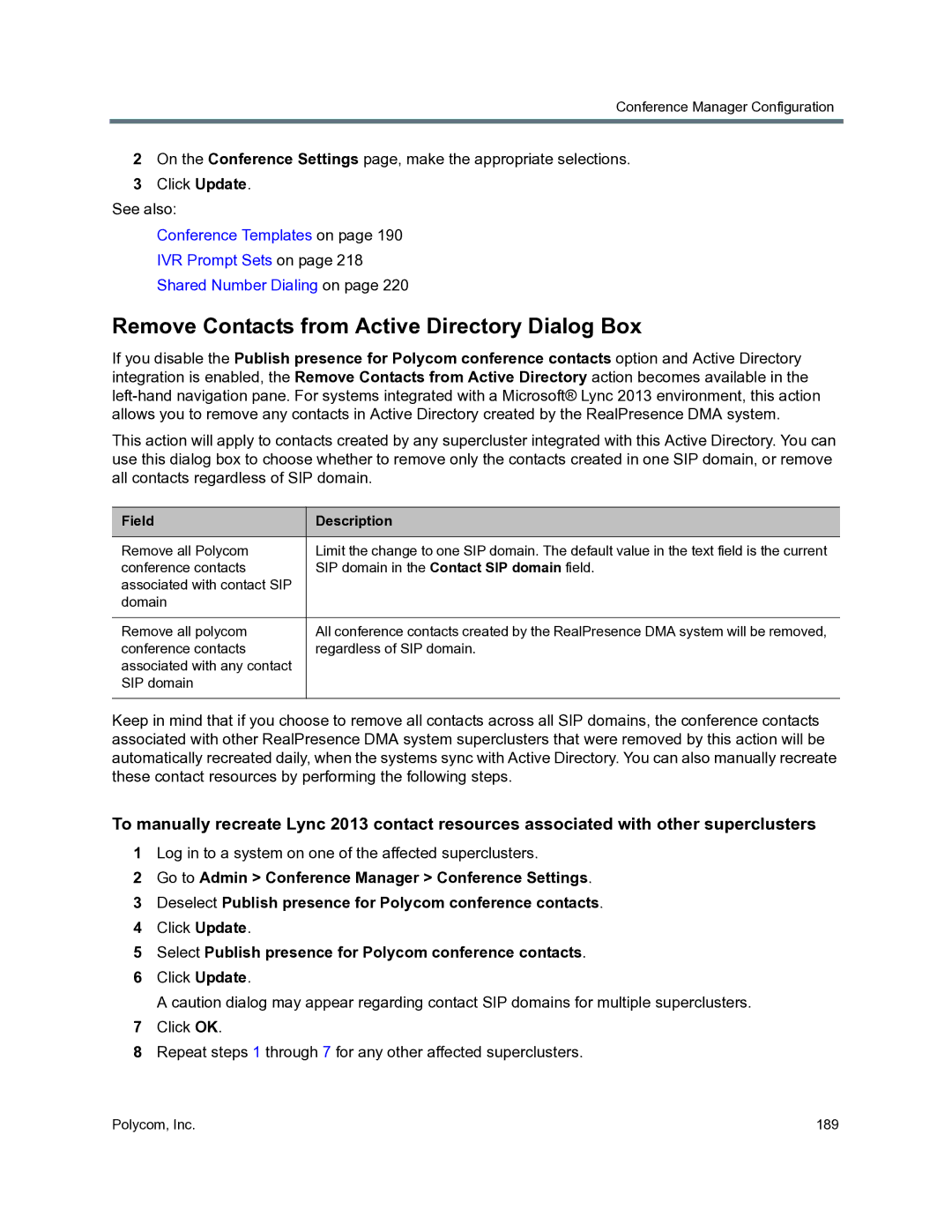 Polycom 3725-76302-001O manual Remove Contacts from Active Directory Dialog Box 