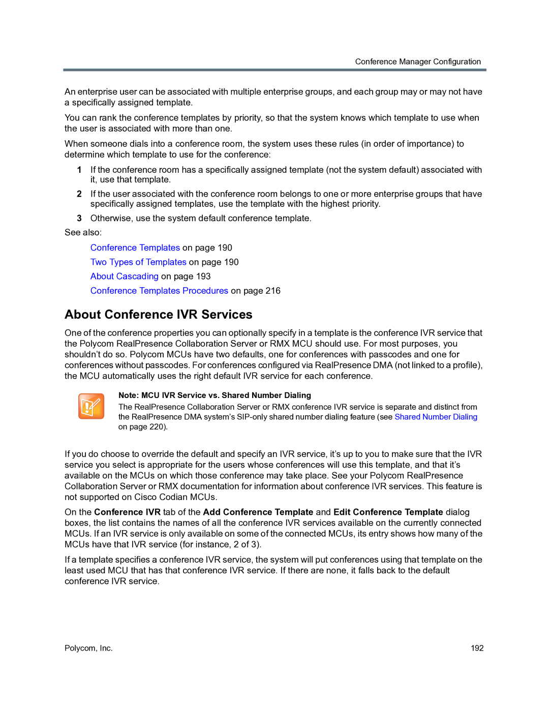 Polycom 3725-76302-001O manual About Conference IVR Services 