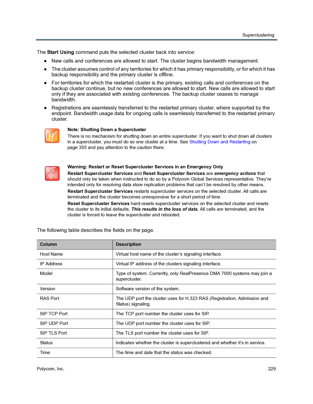 Polycom 3725-76302-001O manual Following table describes the fields on 