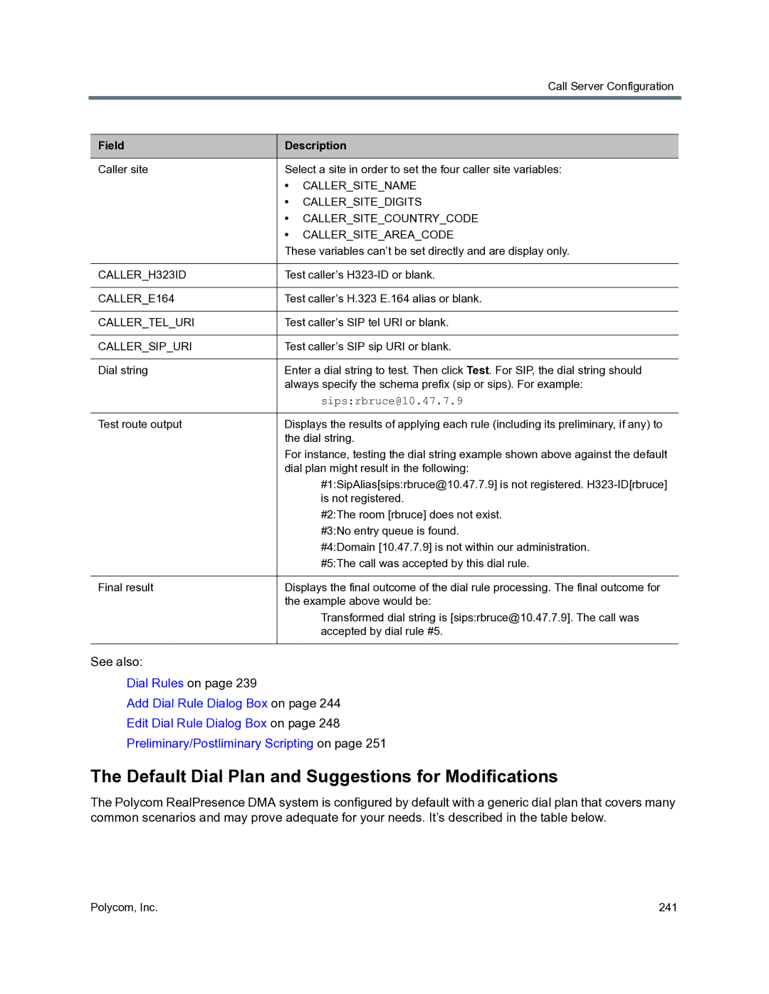 Polycom 3725-76302-001O manual Default Dial Plan and Suggestions for Modifications, Callersipuri 