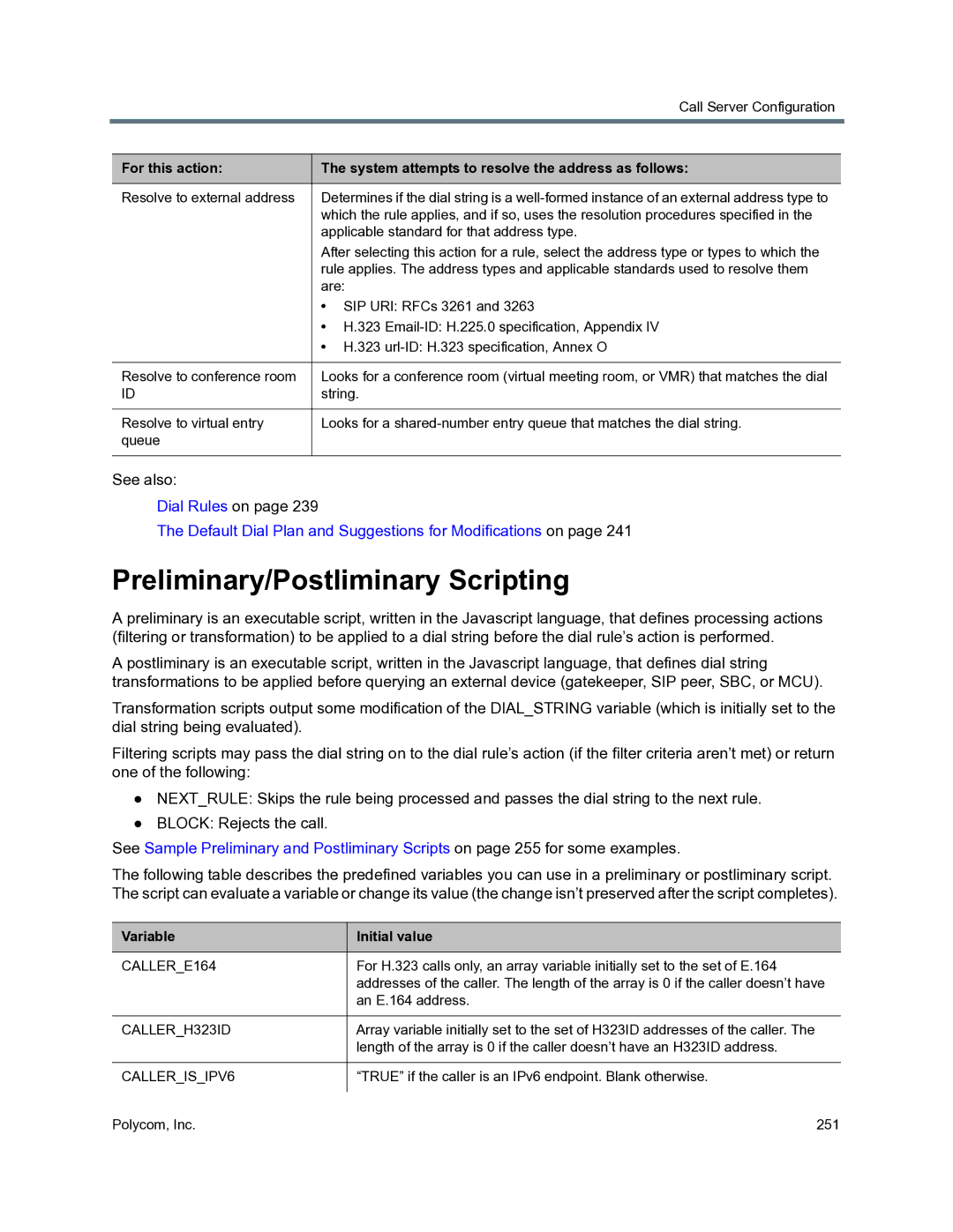 Polycom 3725-76302-001O manual Preliminary/Postliminary Scripting, Variable Initial value 