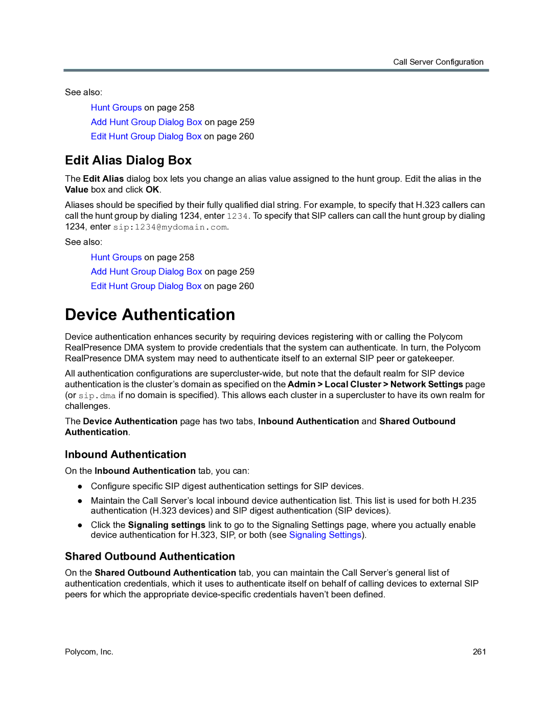 Polycom 3725-76302-001O manual Device Authentication, Inbound Authentication, Shared Outbound Authentication 