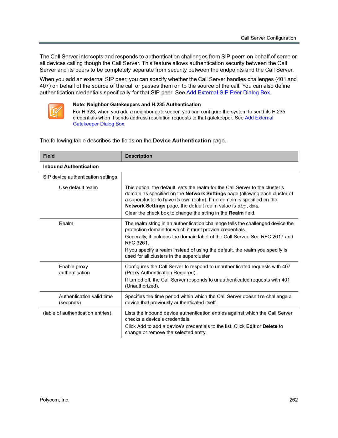 Polycom 3725-76302-001O manual Field Description Inbound Authentication 