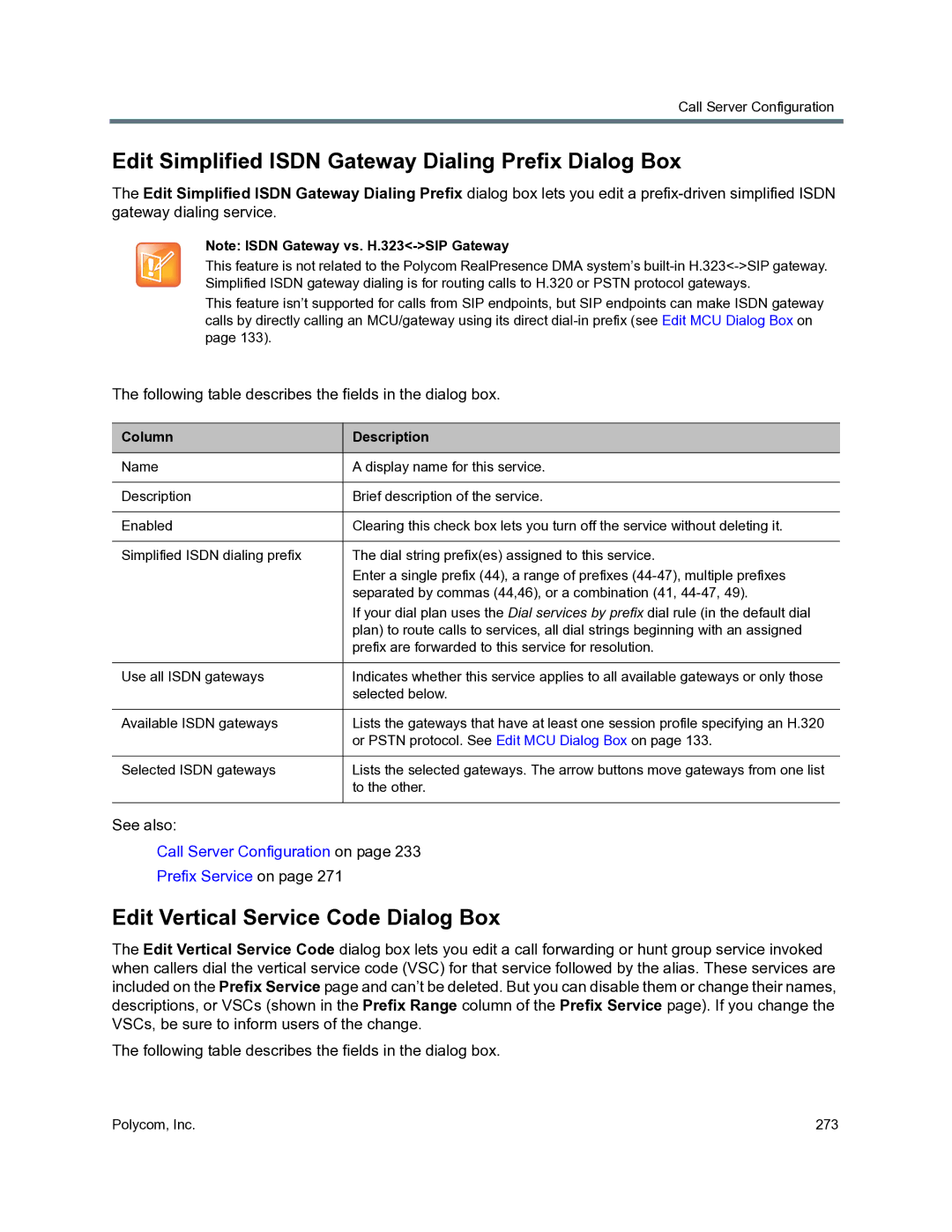 Polycom 3725-76302-001O Edit Simplified Isdn Gateway Dialing Prefix Dialog Box, Edit Vertical Service Code Dialog Box 