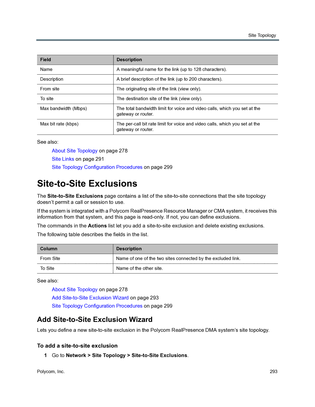 Polycom 3725-76302-001O manual Site-to-Site Exclusions, Add Site-to-Site Exclusion Wizard, To add a site-to-site exclusion 