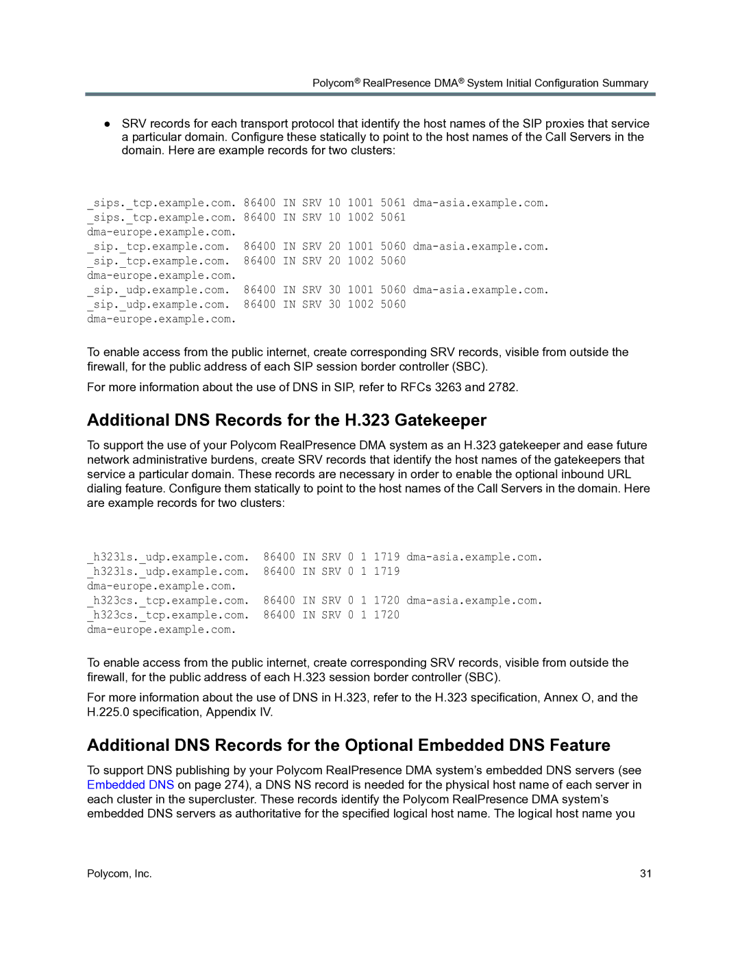 Polycom 3725-76302-001O manual Additional DNS Records for the H.323 Gatekeeper 