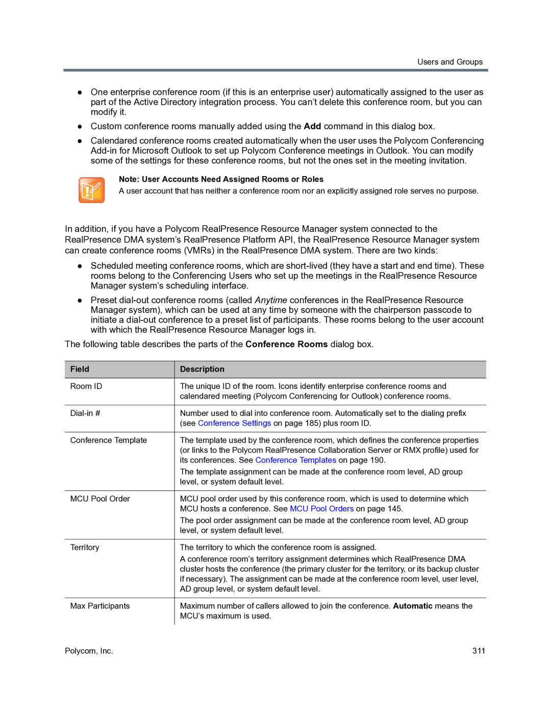 Polycom 3725-76302-001O manual Its conferences. See Conference Templates on 