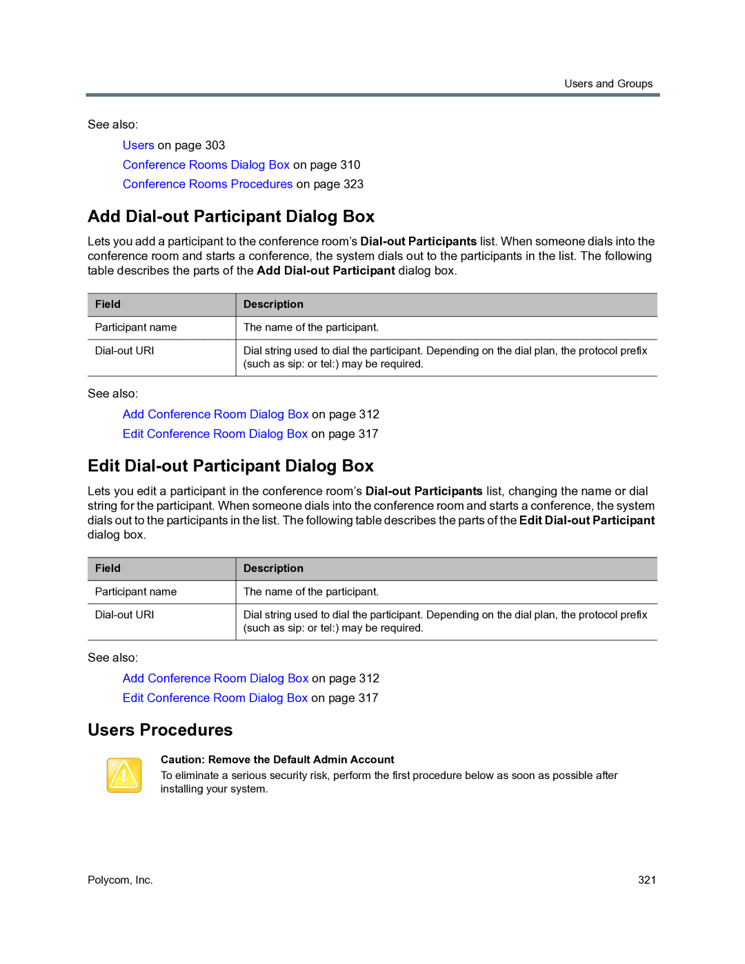 Polycom 3725-76302-001O manual Add Dial-out Participant Dialog Box, Edit Dial-out Participant Dialog Box, Users Procedures 