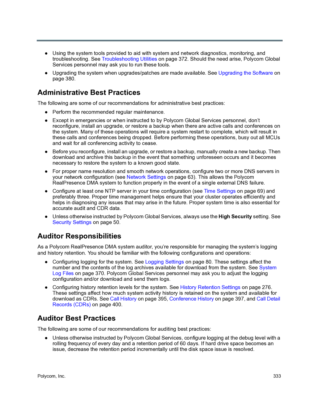 Polycom 3725-76302-001O manual Administrative Best Practices, Auditor Responsibilities, Auditor Best Practices 