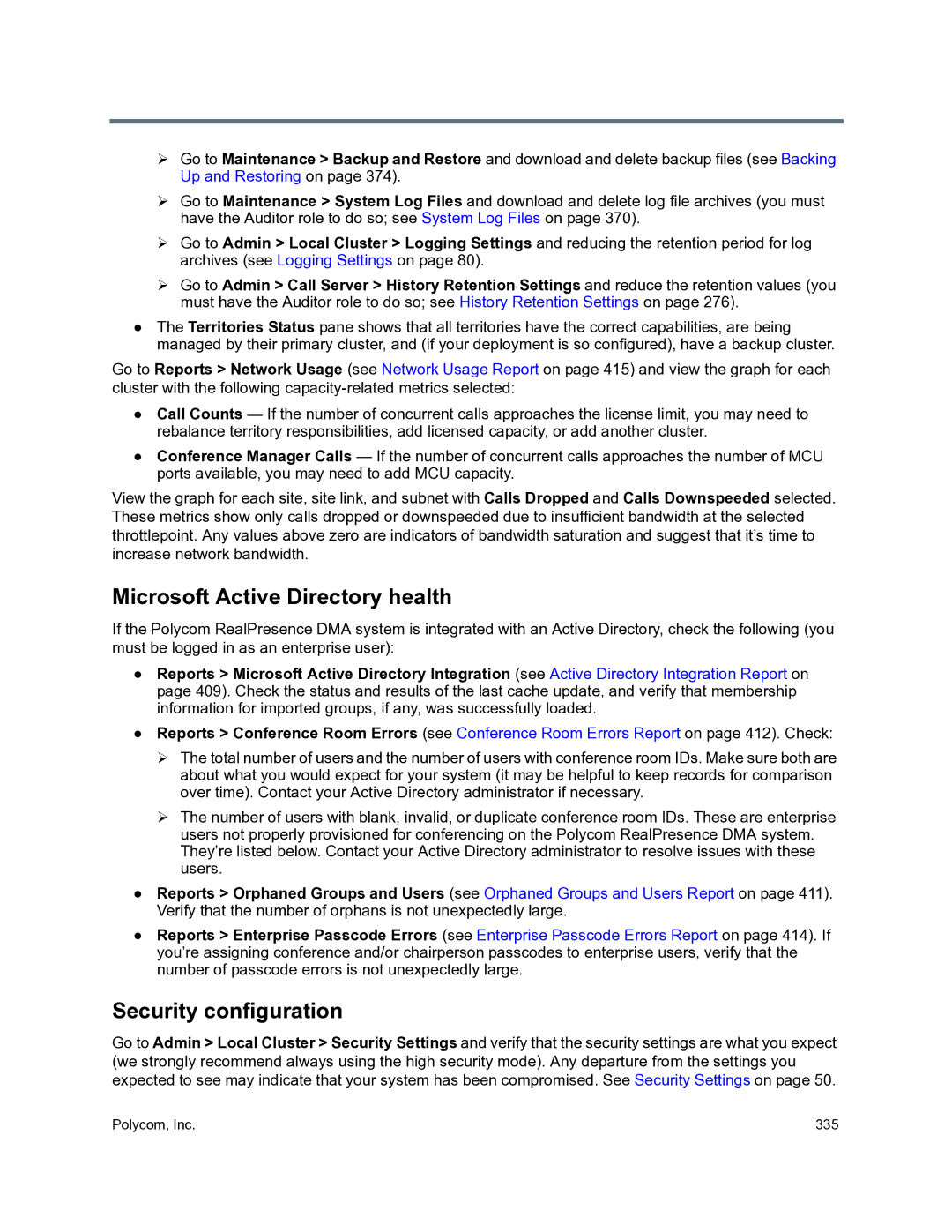 Polycom 3725-76302-001O manual Microsoft Active Directory health, Security configuration 