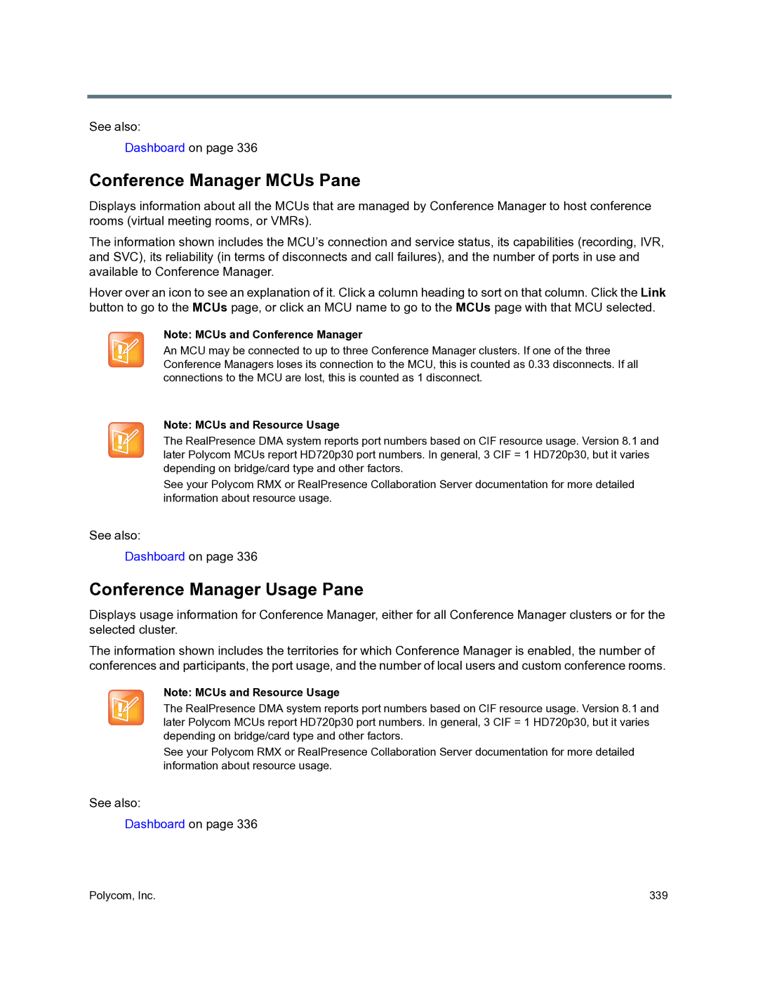 Polycom 3725-76302-001O manual Conference Manager MCUs Pane, Conference Manager Usage Pane 