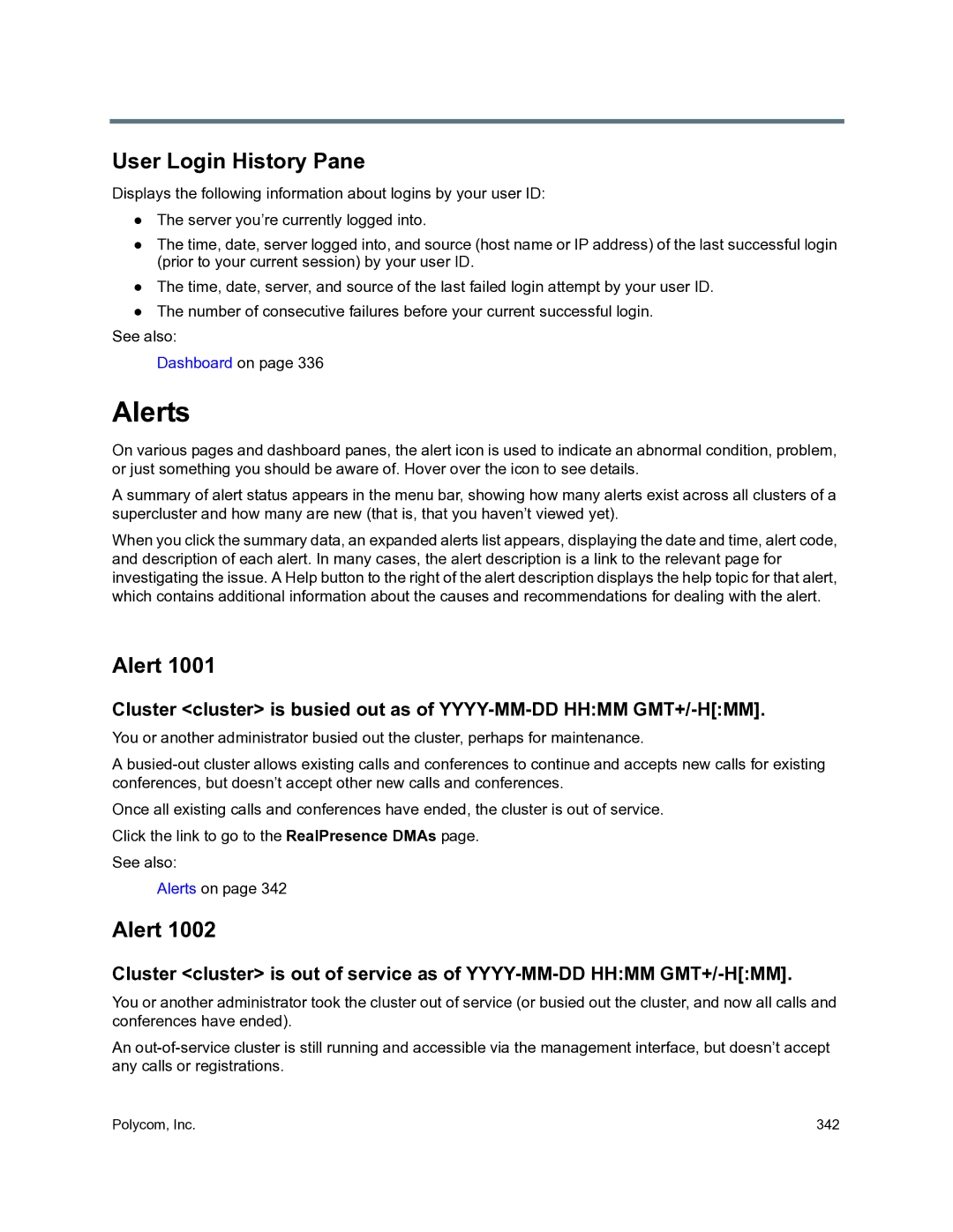 Polycom 3725-76302-001O manual Alerts, User Login History Pane 