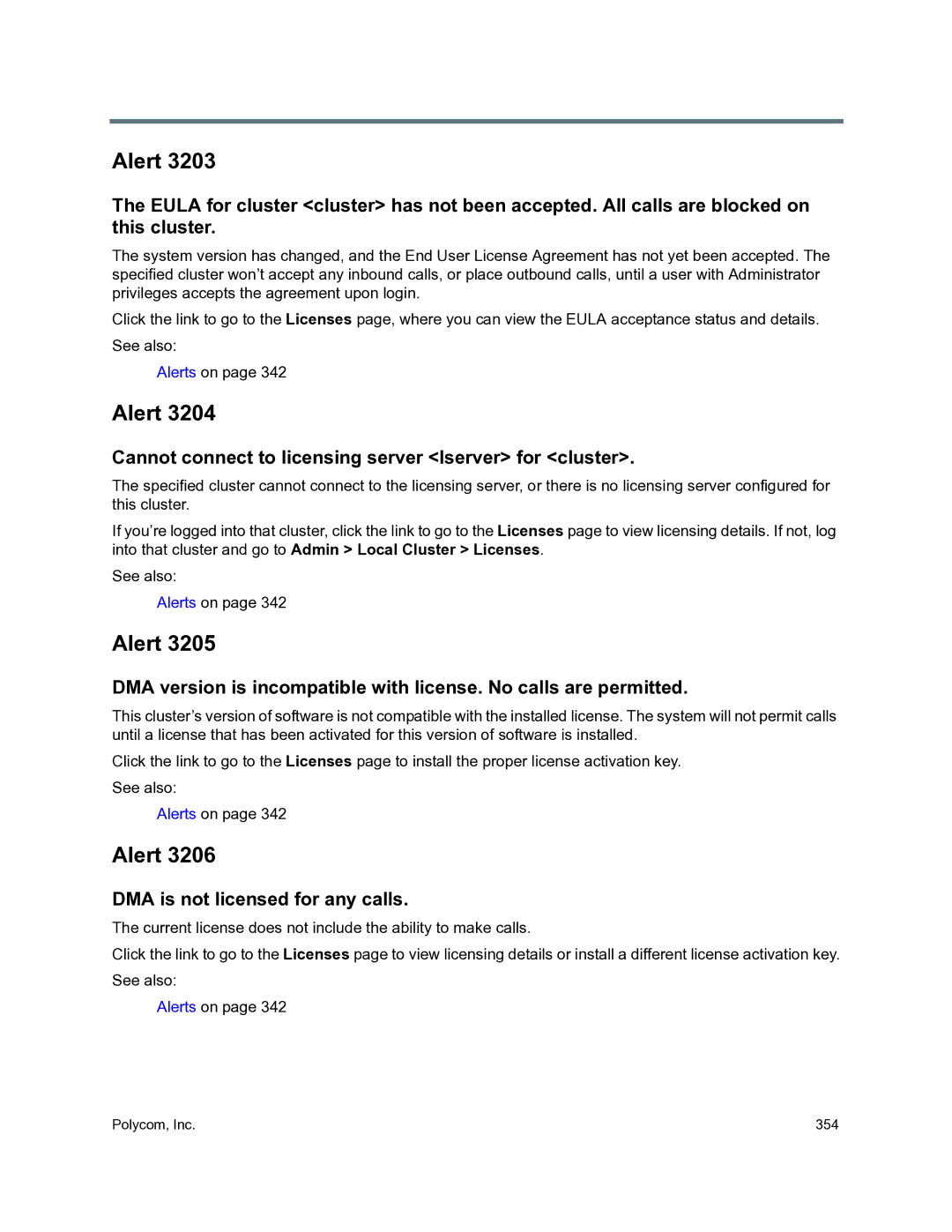 Polycom 3725-76302-001O manual Cannot connect to licensing server lserver for cluster, DMA is not licensed for any calls 