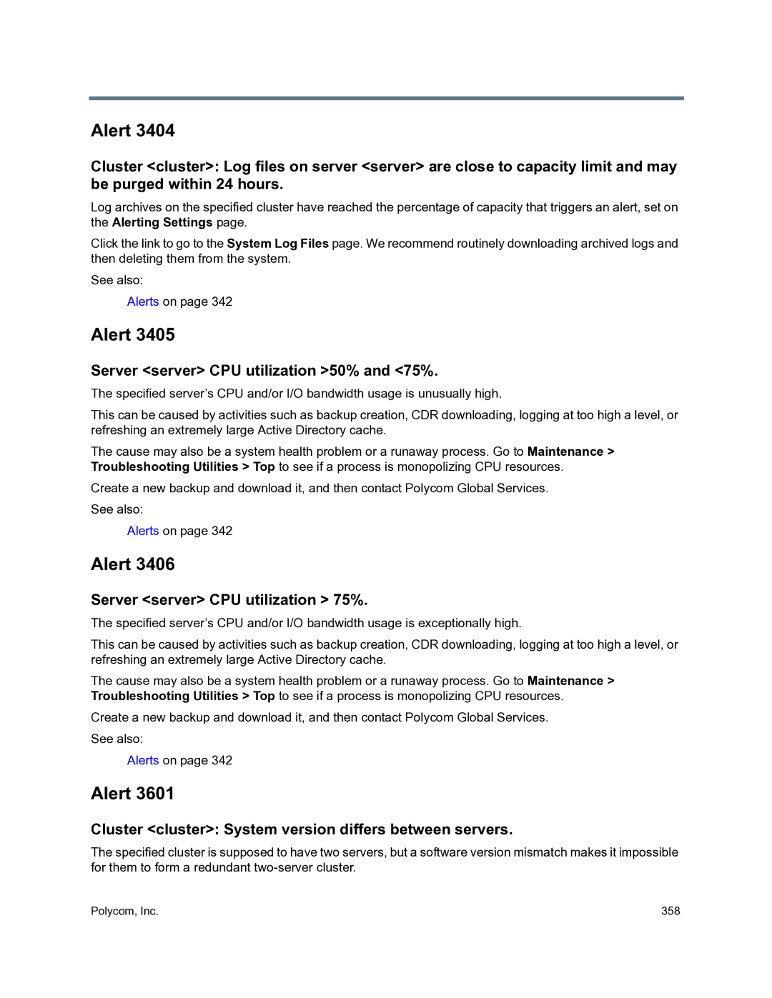 Polycom 3725-76302-001O manual Server server CPU utilization 50% and 75%, Server server CPU utilization 75% 