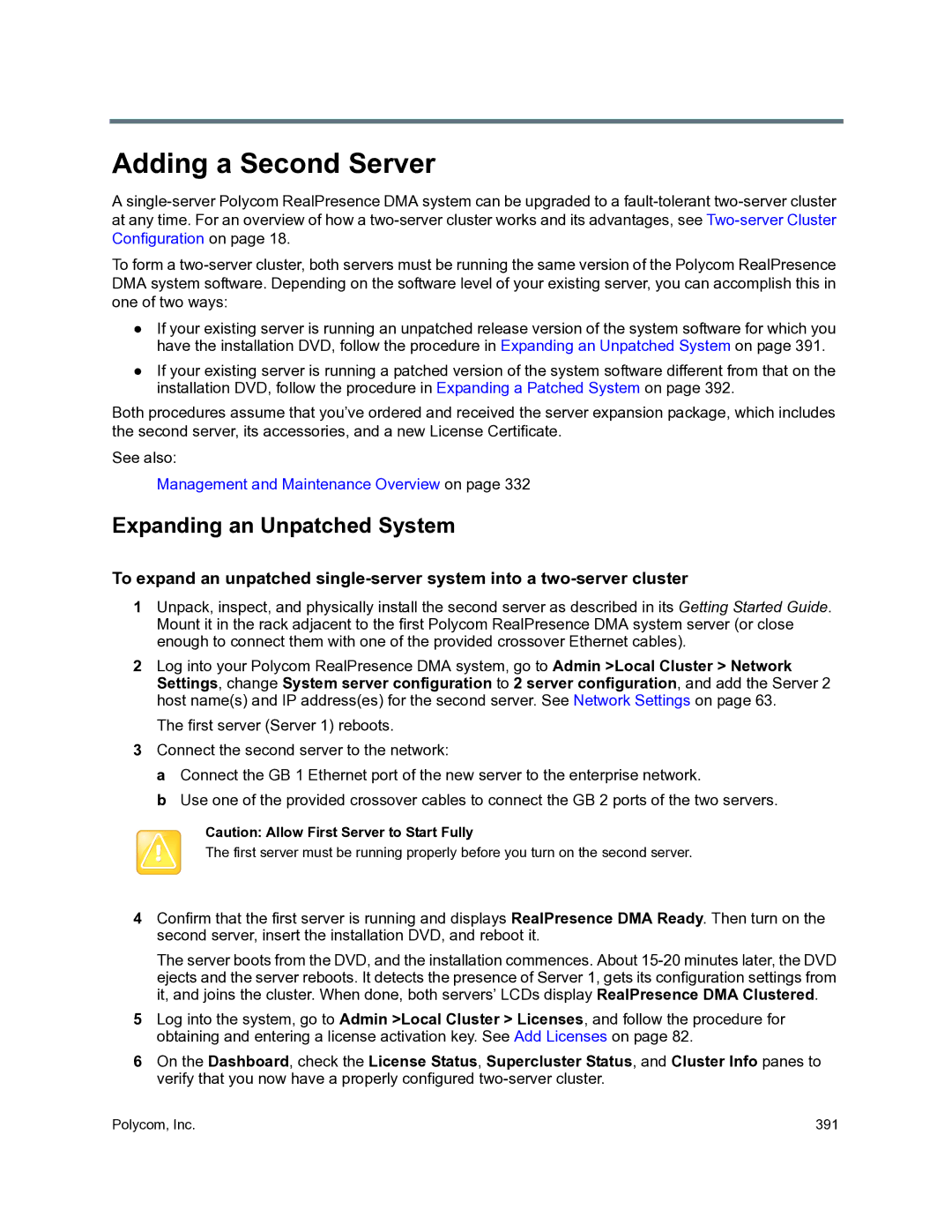 Polycom 3725-76302-001O manual Adding a Second Server, Expanding an Unpatched System 