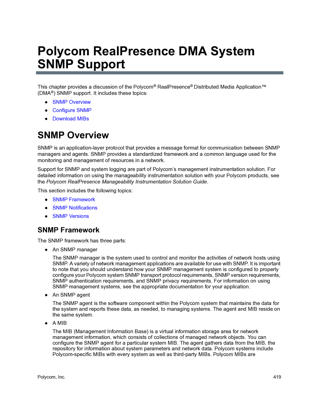 Polycom 3725-76302-001O manual Snmp Overview, Snmp Framework 