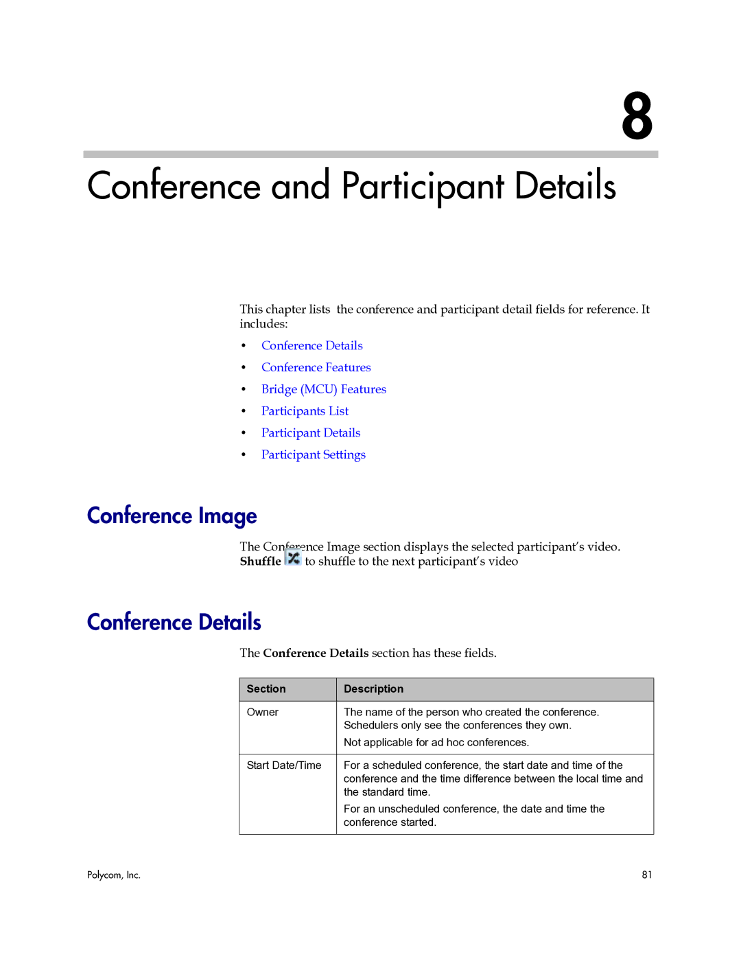 Polycom 3725-77601-001H manual Conference and Participant Details, Conference Image, Conference Details 