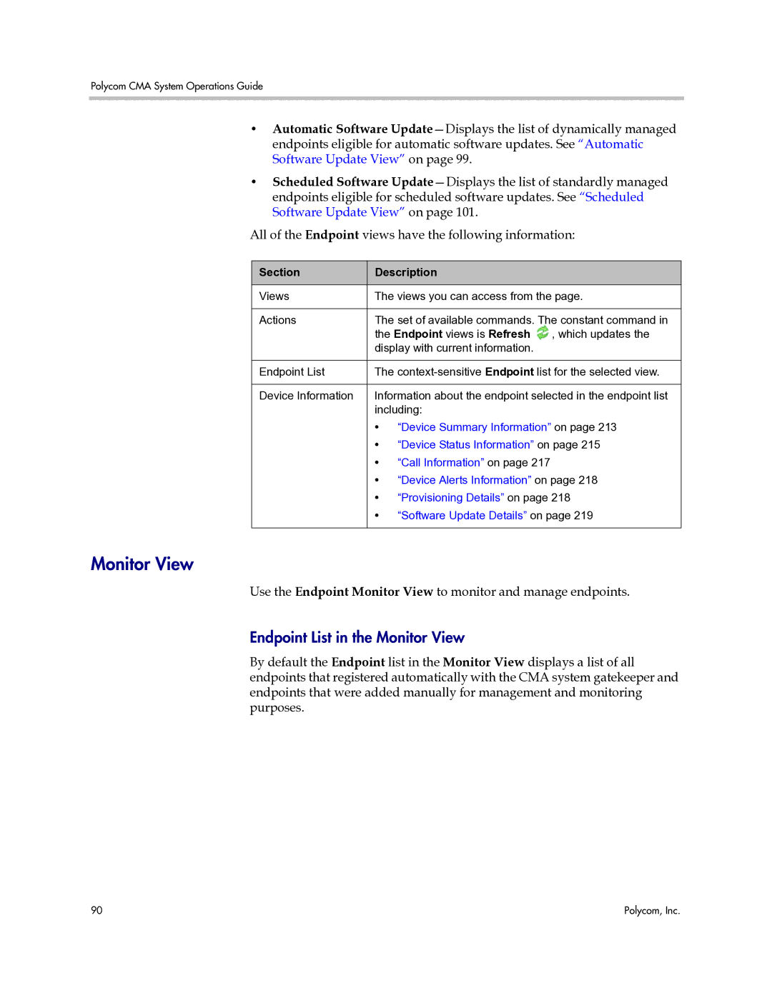 Polycom 3725-77601-001H manual Endpoint List in the Monitor View, Endpoint views is Refresh 