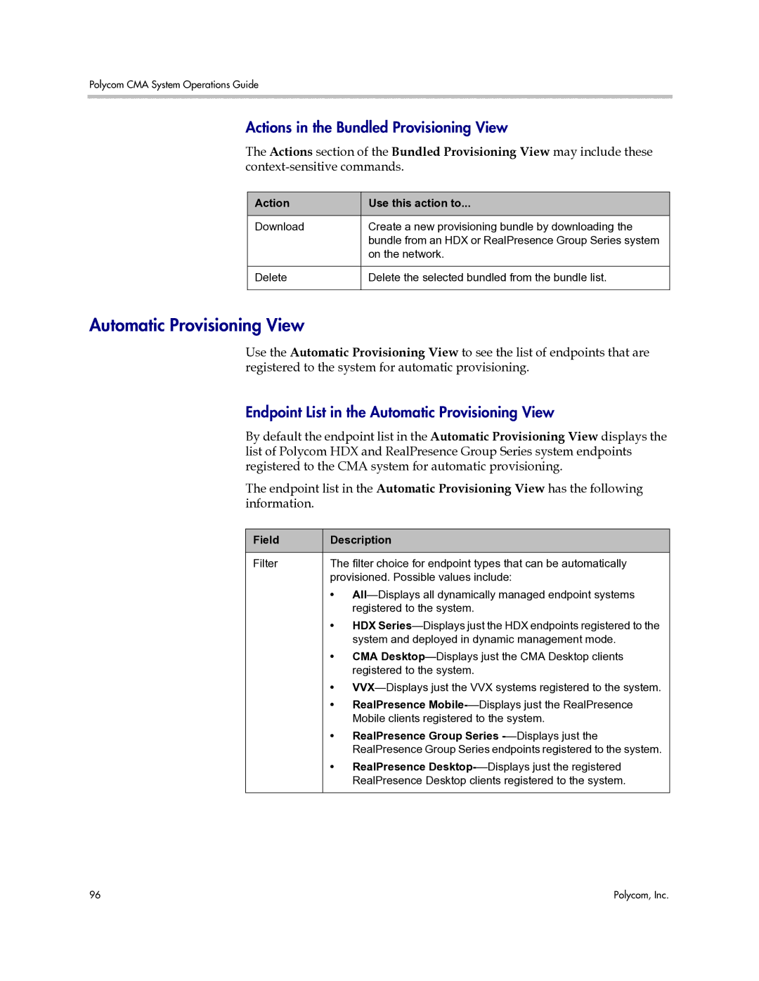 Polycom 3725-77601-001H manual Automatic Provisioning View, Actions in the Bundled Provisioning View 