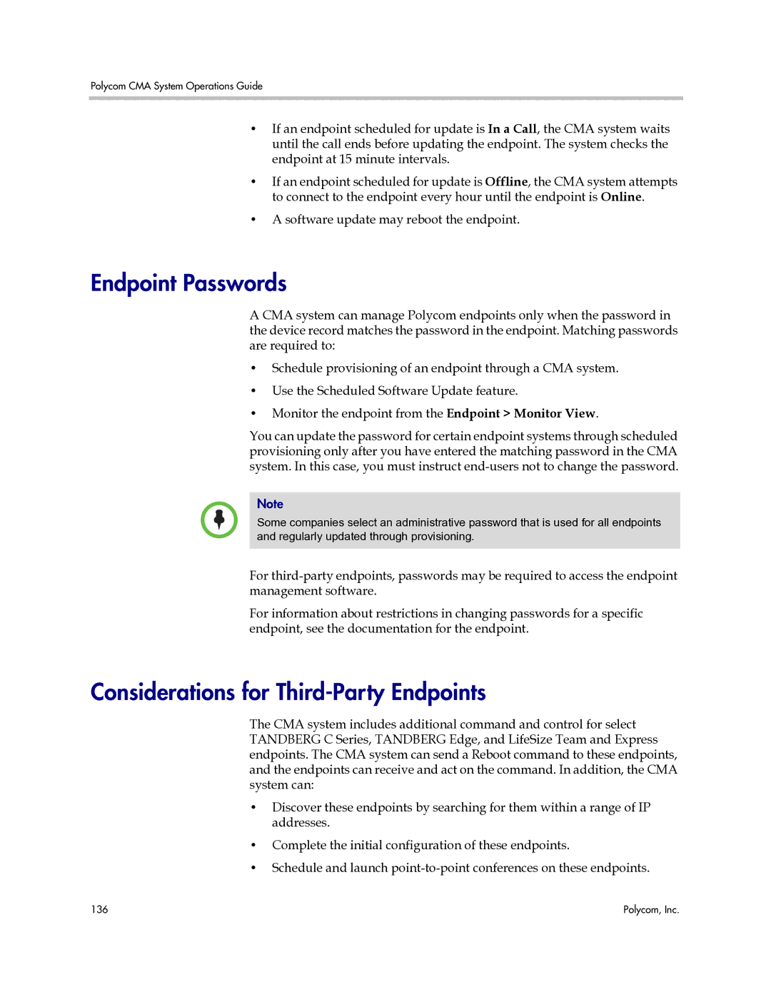 Polycom 3725-77601-001H manual Endpoint Passwords, Considerations for Third-Party Endpoints 