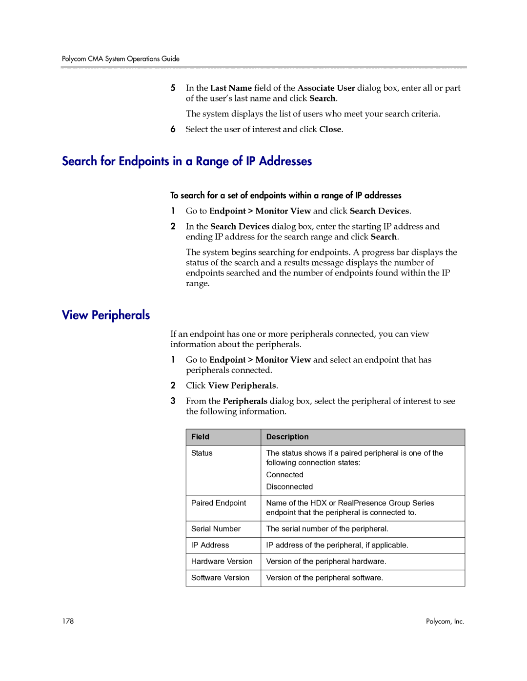 Polycom 3725-77601-001H manual Search for Endpoints in a Range of IP Addresses, Click View Peripherals 