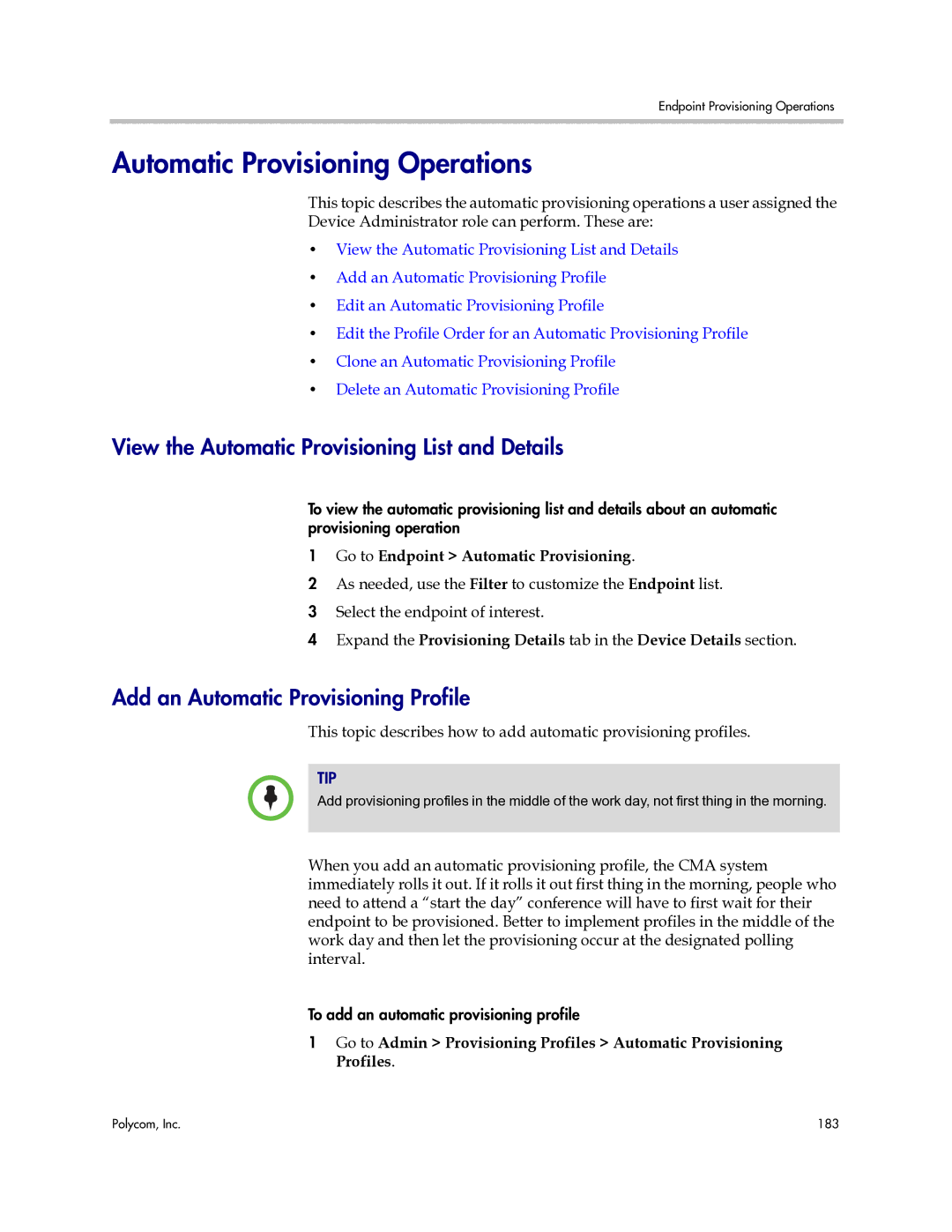 Polycom 3725-77601-001H manual Automatic Provisioning Operations, View the Automatic Provisioning List and Details 