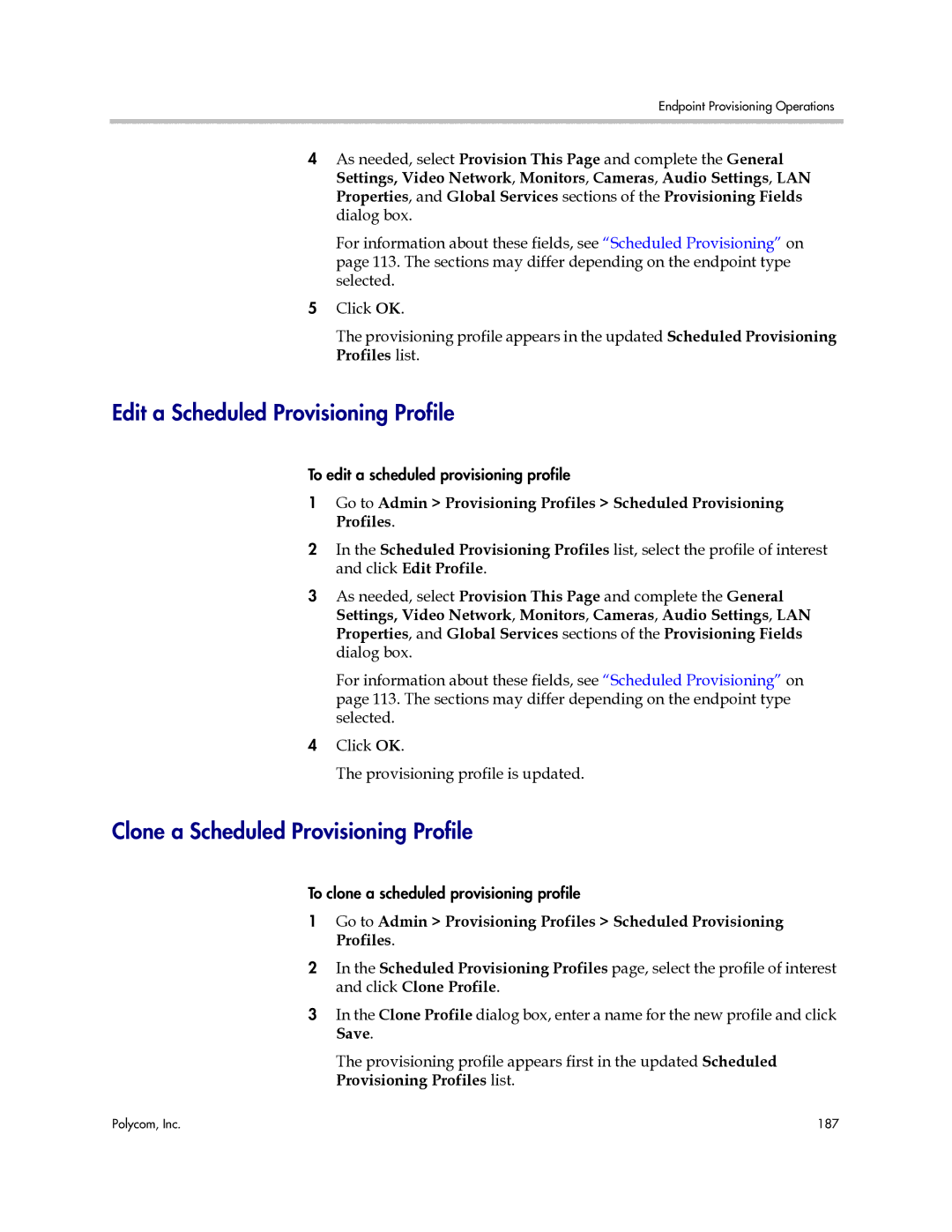 Polycom 3725-77601-001H manual Edit a Scheduled Provisioning Profile, Clone a Scheduled Provisioning Profile 