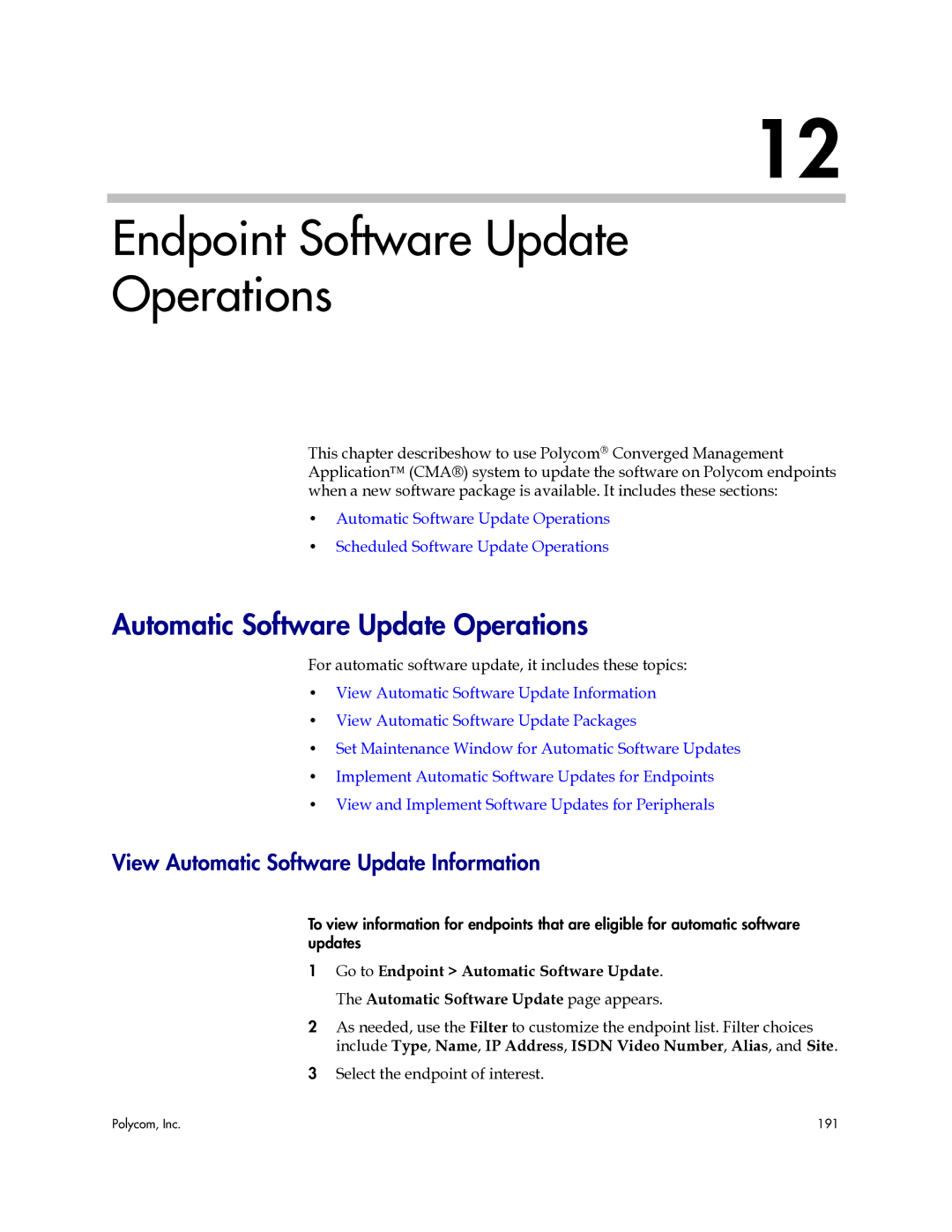 Polycom 3725-77601-001H manual Endpoint Software Update Operations, Automatic Software Update Operations 