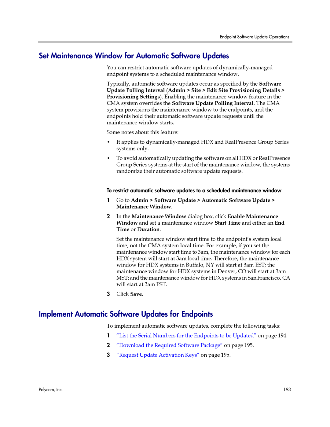 Polycom 3725-77601-001H manual Set Maintenance Window for Automatic Software Updates 