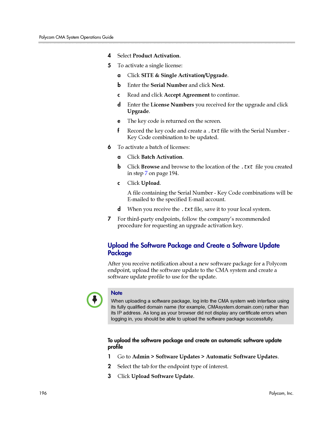 Polycom 3725-77601-001H manual Upload the Software Package and Create a Software Update, Select Product Activation 