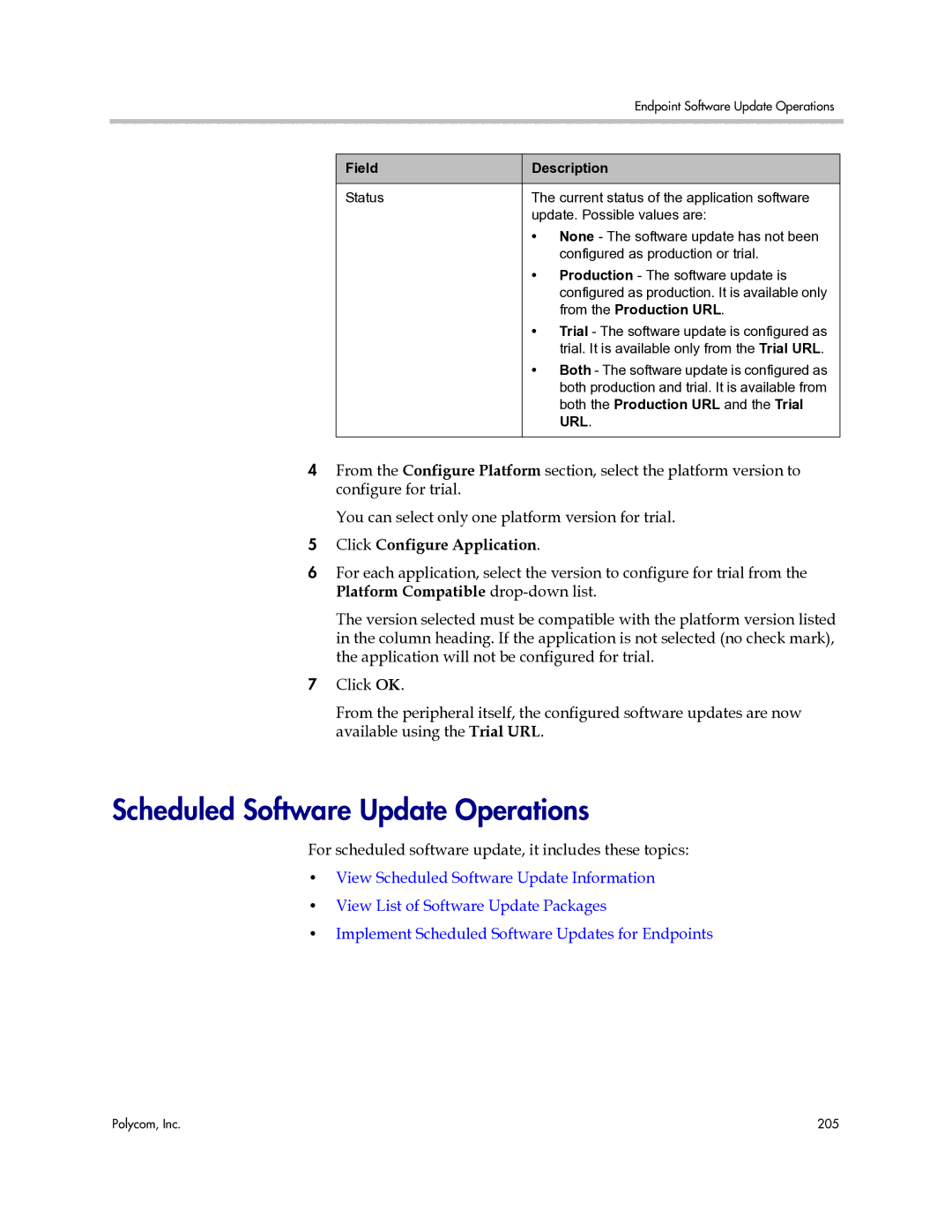 Polycom 3725-77601-001H Scheduled Software Update Operations, For scheduled software update, it includes these topics 