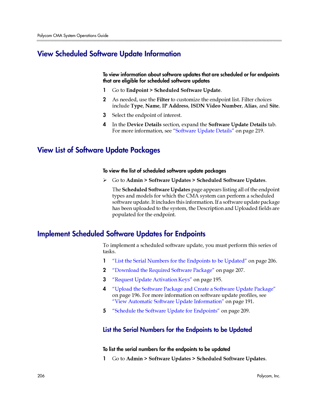 Polycom 3725-77601-001H manual View Scheduled Software Update Information, View List of Software Update Packages 