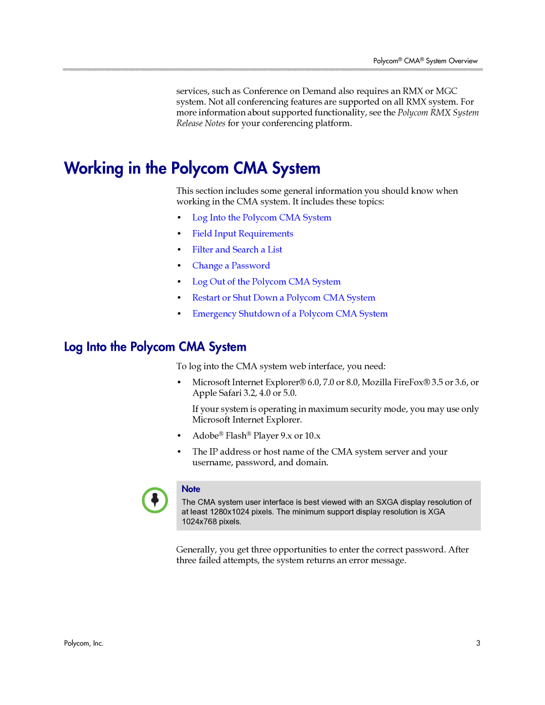 Polycom 3725-77601-001H manual Working in the Polycom CMA System, Log Into the Polycom CMA System 