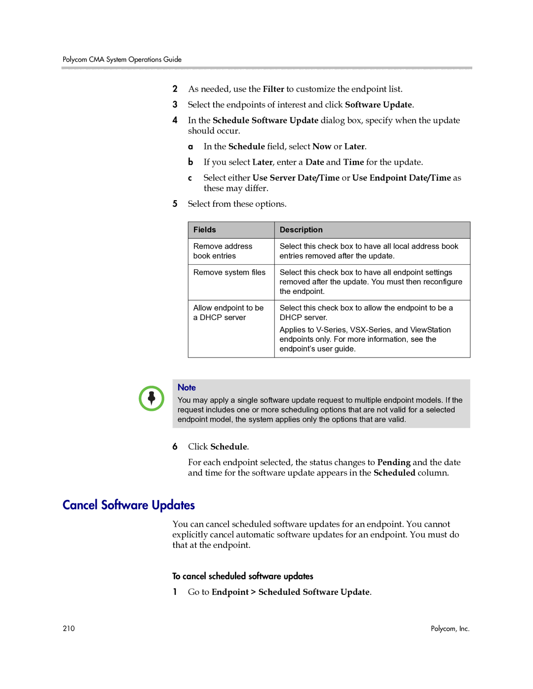 Polycom 3725-77601-001H manual Cancel Software Updates, Click Schedule, Fields Description 