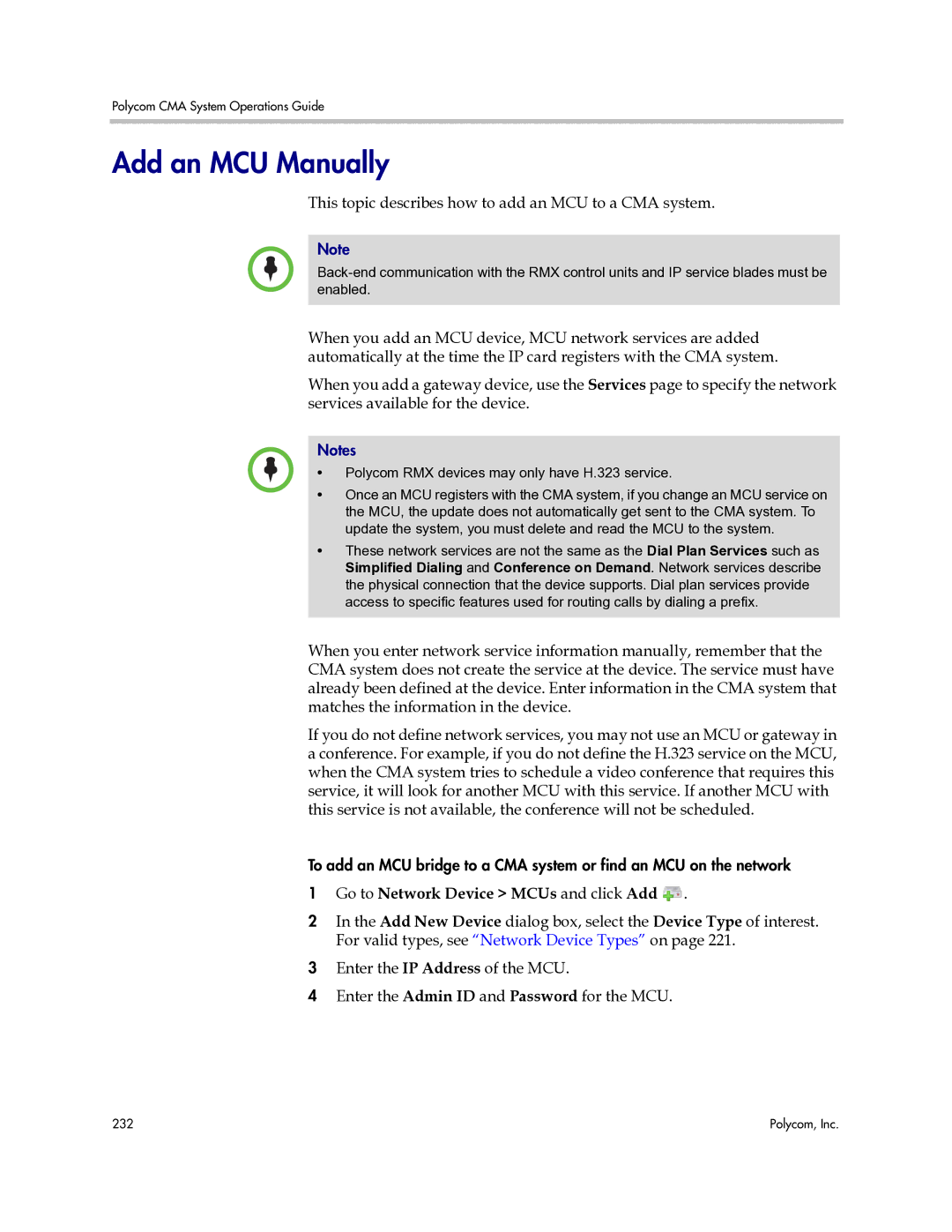 Polycom 3725-77601-001H manual Add an MCU Manually, This topic describes how to add an MCU to a CMA system 