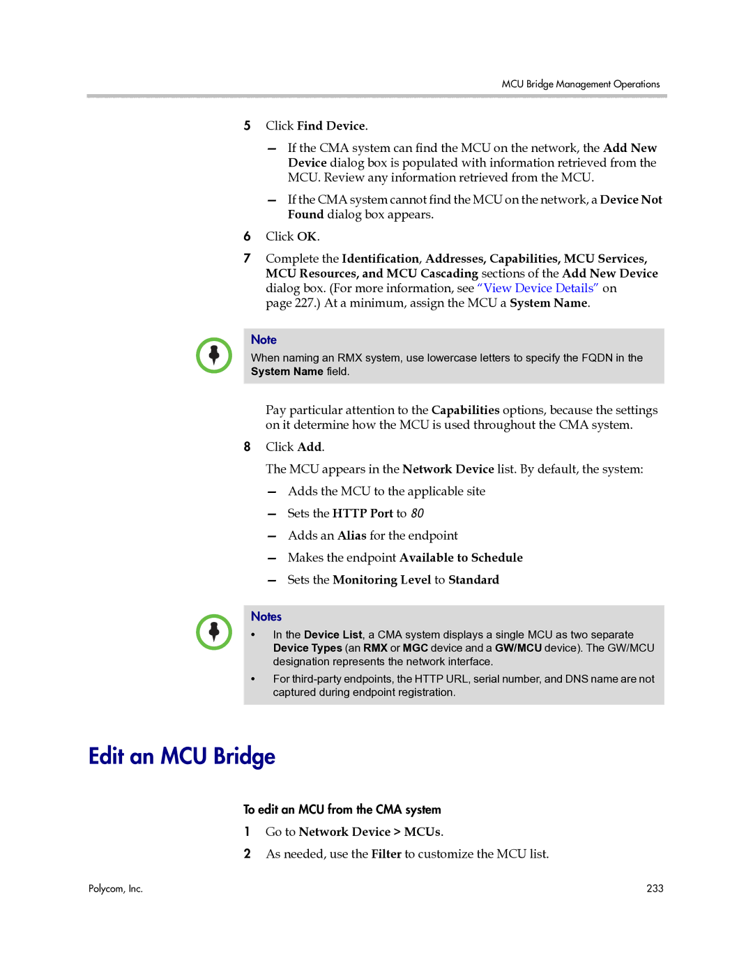 Polycom 3725-77601-001H manual Edit an MCU Bridge, At a minimum, assign the MCU a System Name, System Name field 