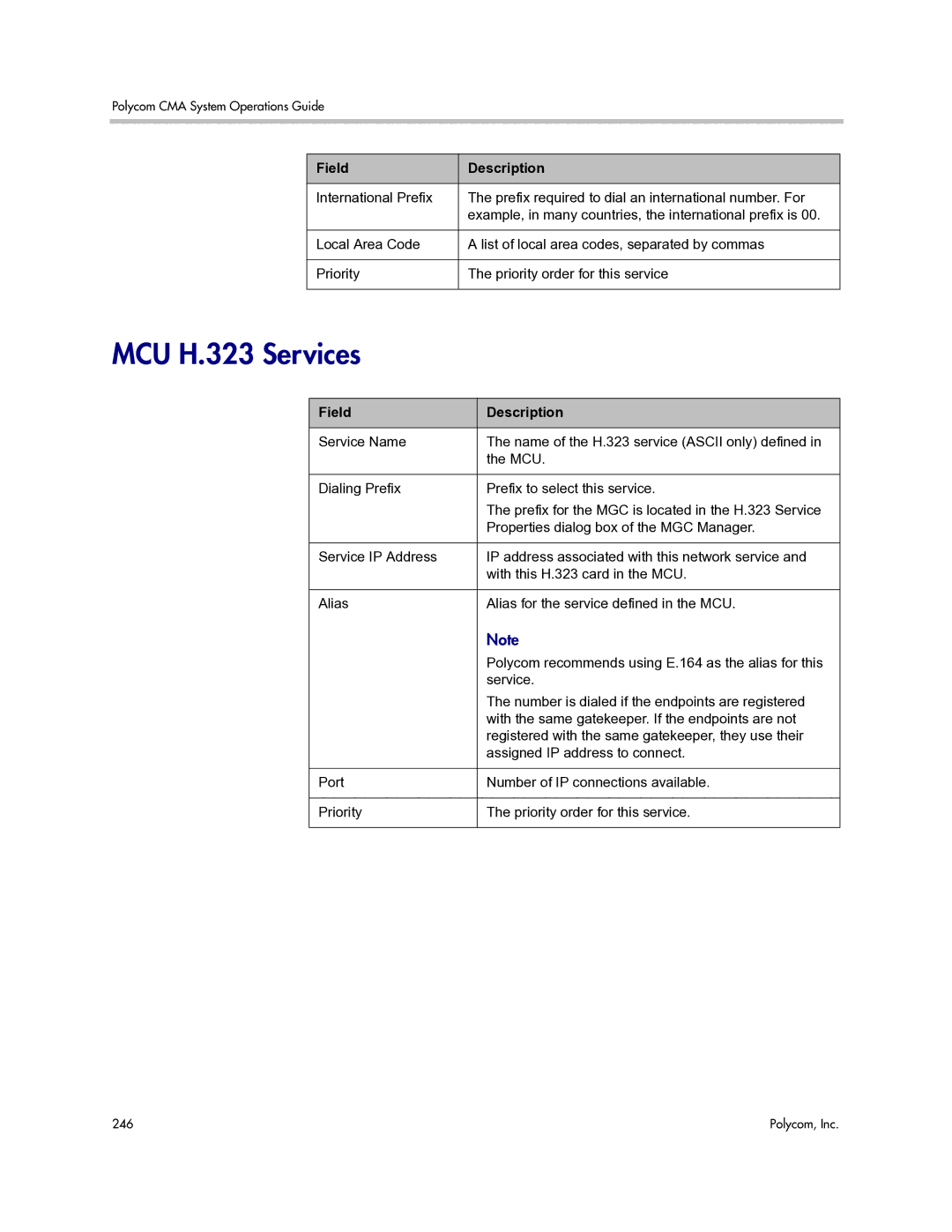 Polycom 3725-77601-001H manual MCU H.323 Services, Field Description 