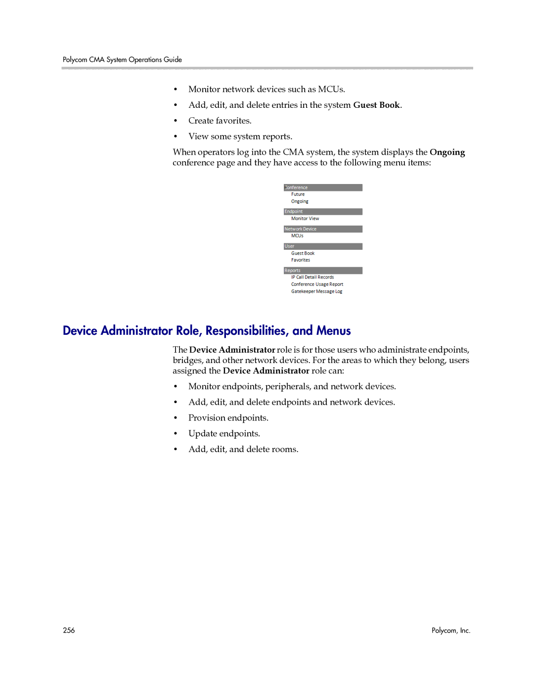 Polycom 3725-77601-001H manual Device Administrator Role, Responsibilities, and Menus 