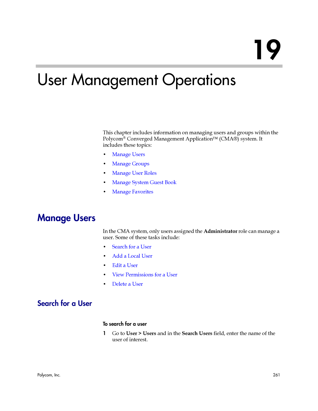 Polycom 3725-77601-001H manual User Management Operations, Manage Users, Search for a User 