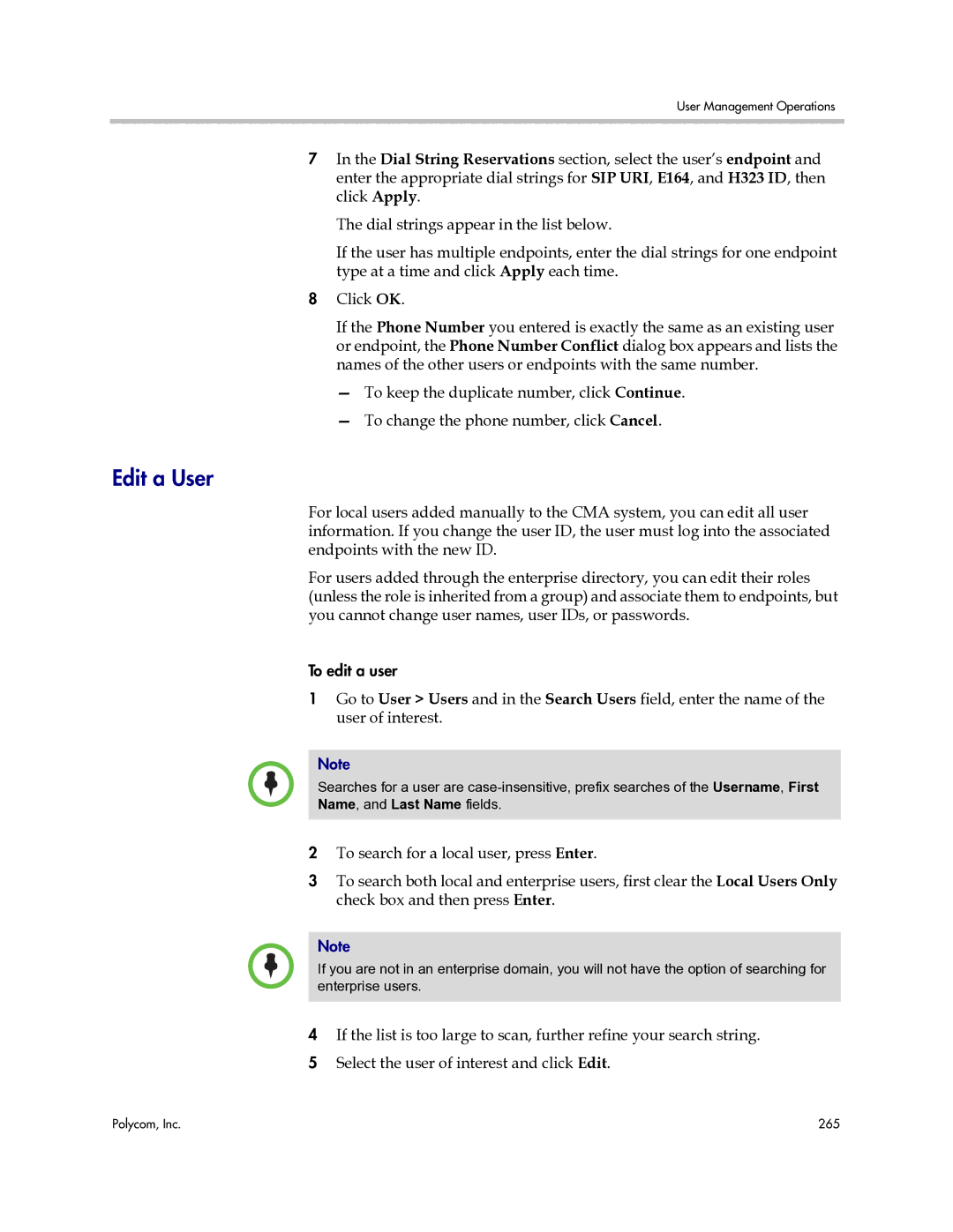 Polycom 3725-77601-001H manual Edit a User, Name, and Last Name fields 